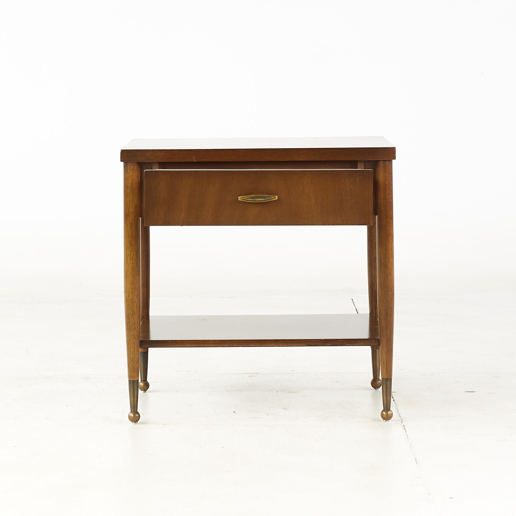 Broyhill Cerama Mid Century Walnut and Brass Nightstand In Good Condition For Sale In Countryside, IL