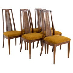 Vintage Broyhill Emphasis Mid Century Walnut and Cane Highback Dining Chairs, Set of 6