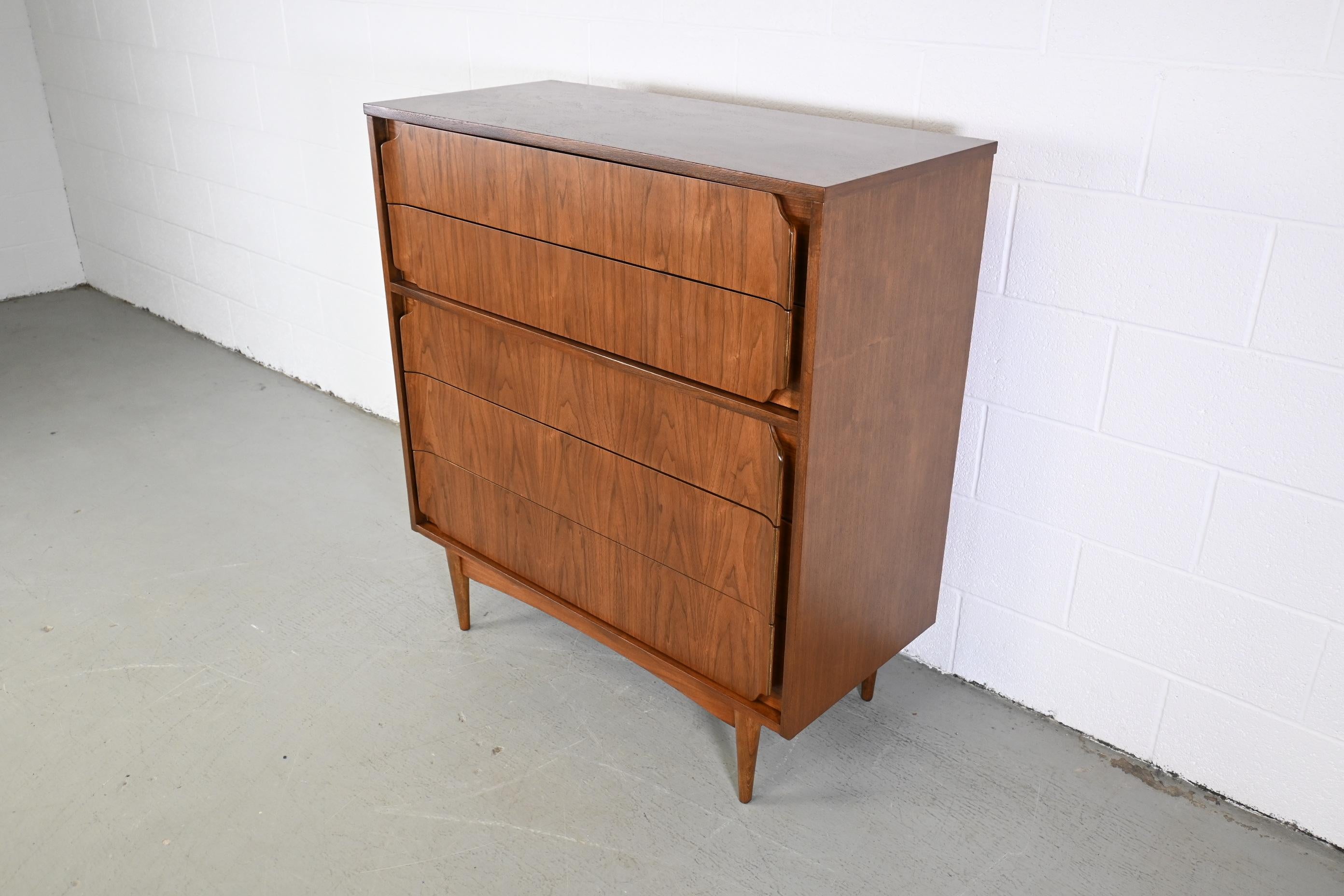 American Broyhill Furniture Mid-Century Modern Walnut Highboy Dresser