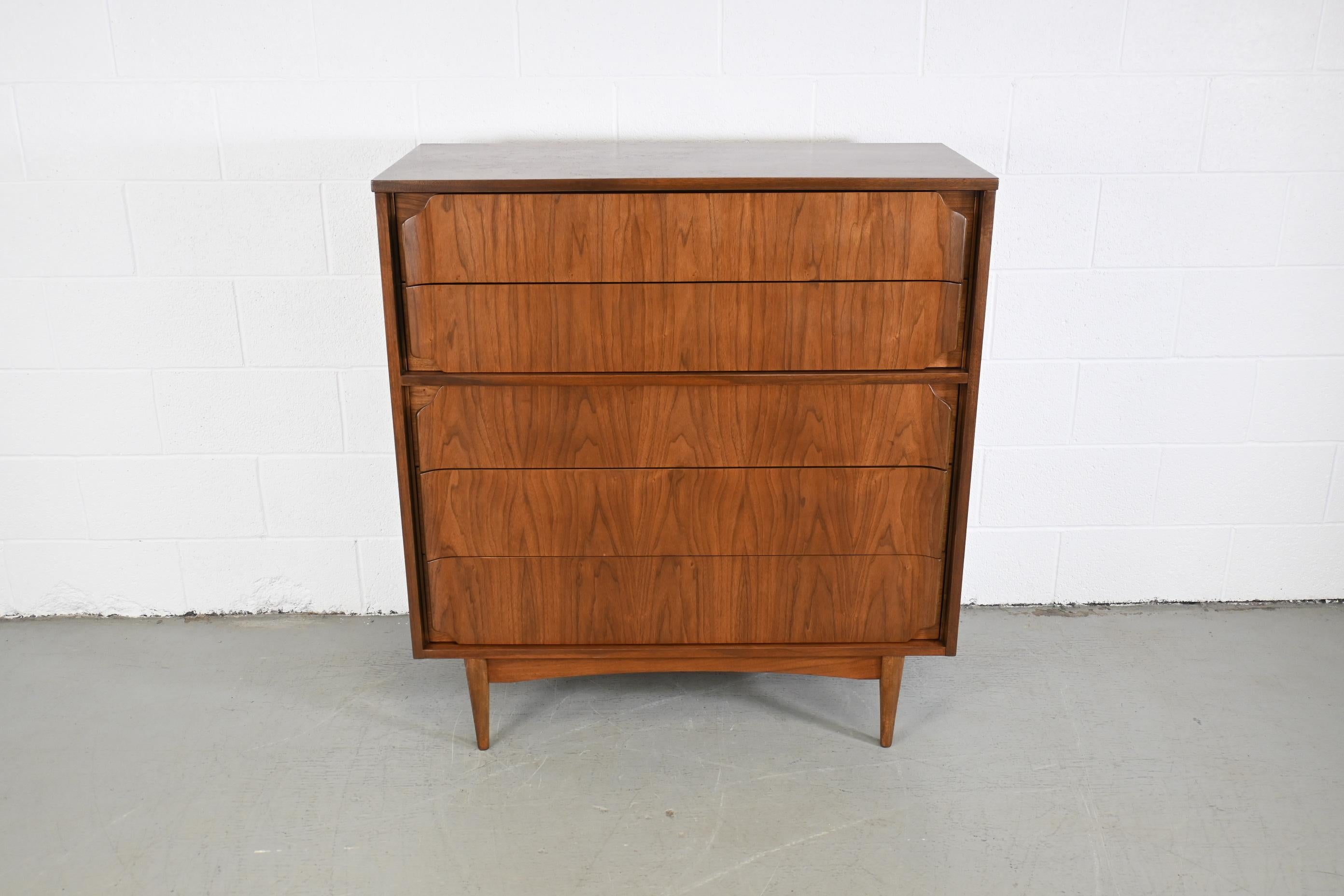 Lacquered Broyhill Furniture Mid-Century Modern Walnut Highboy Dresser