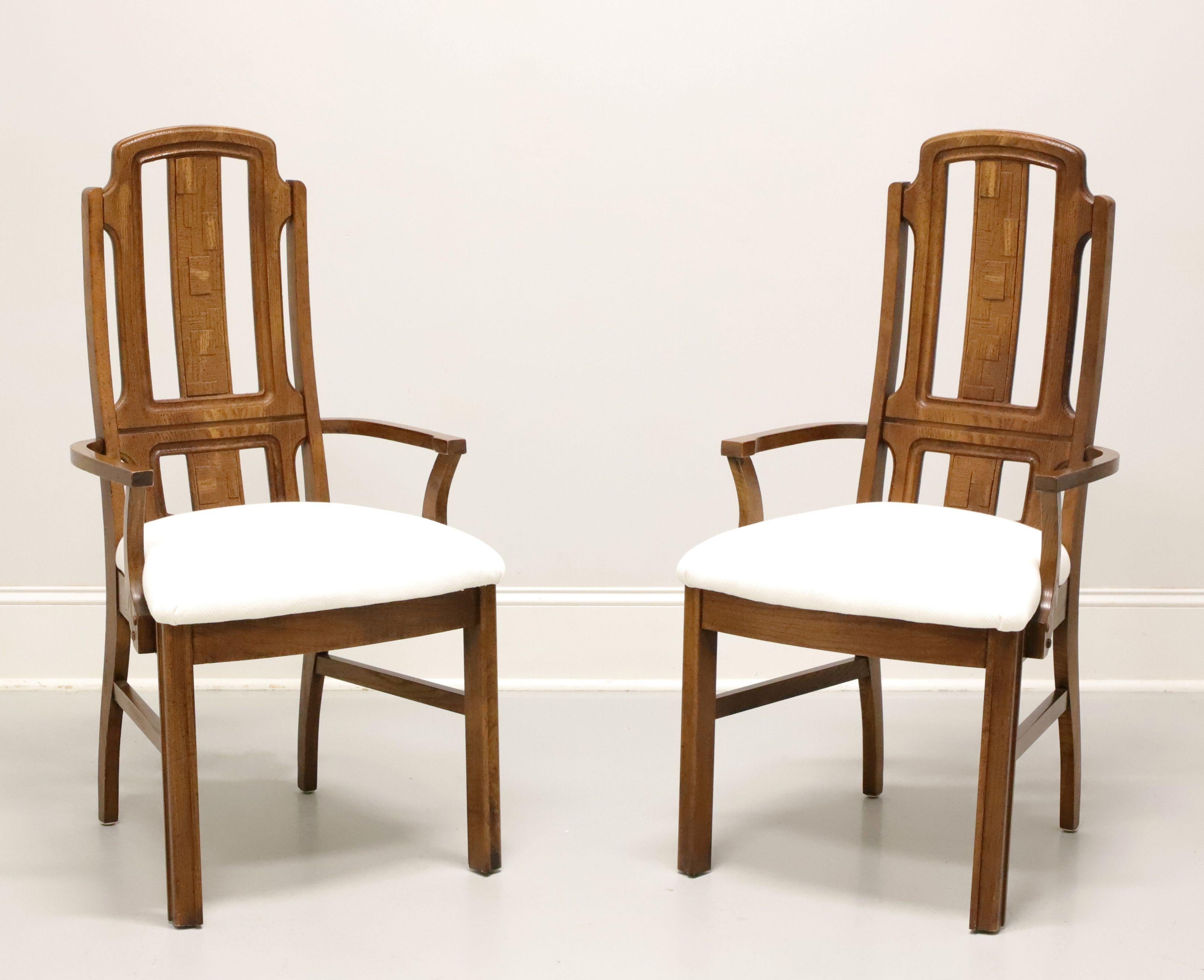 BROYHILL PREMIER Mid 20th Century Oak Brutalist Style Dining Armchairs - Pair For Sale 6