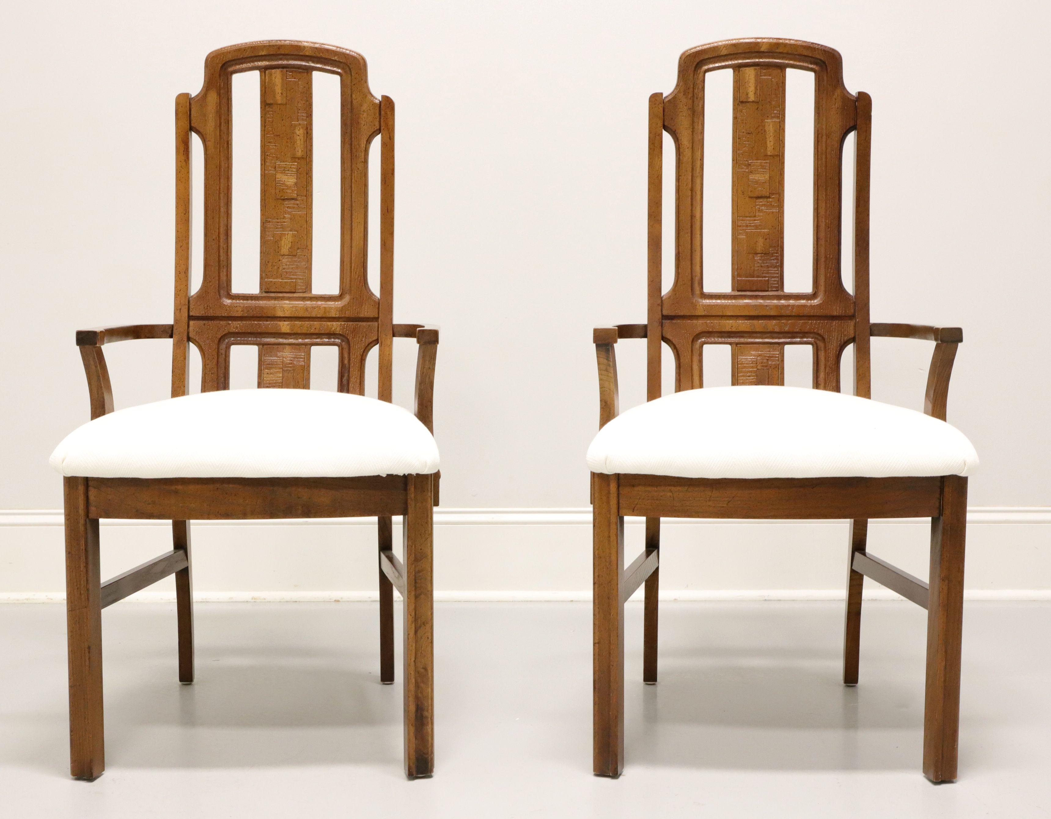 American BROYHILL PREMIER Mid 20th Century Oak Brutalist Style Dining Armchairs - Pair For Sale