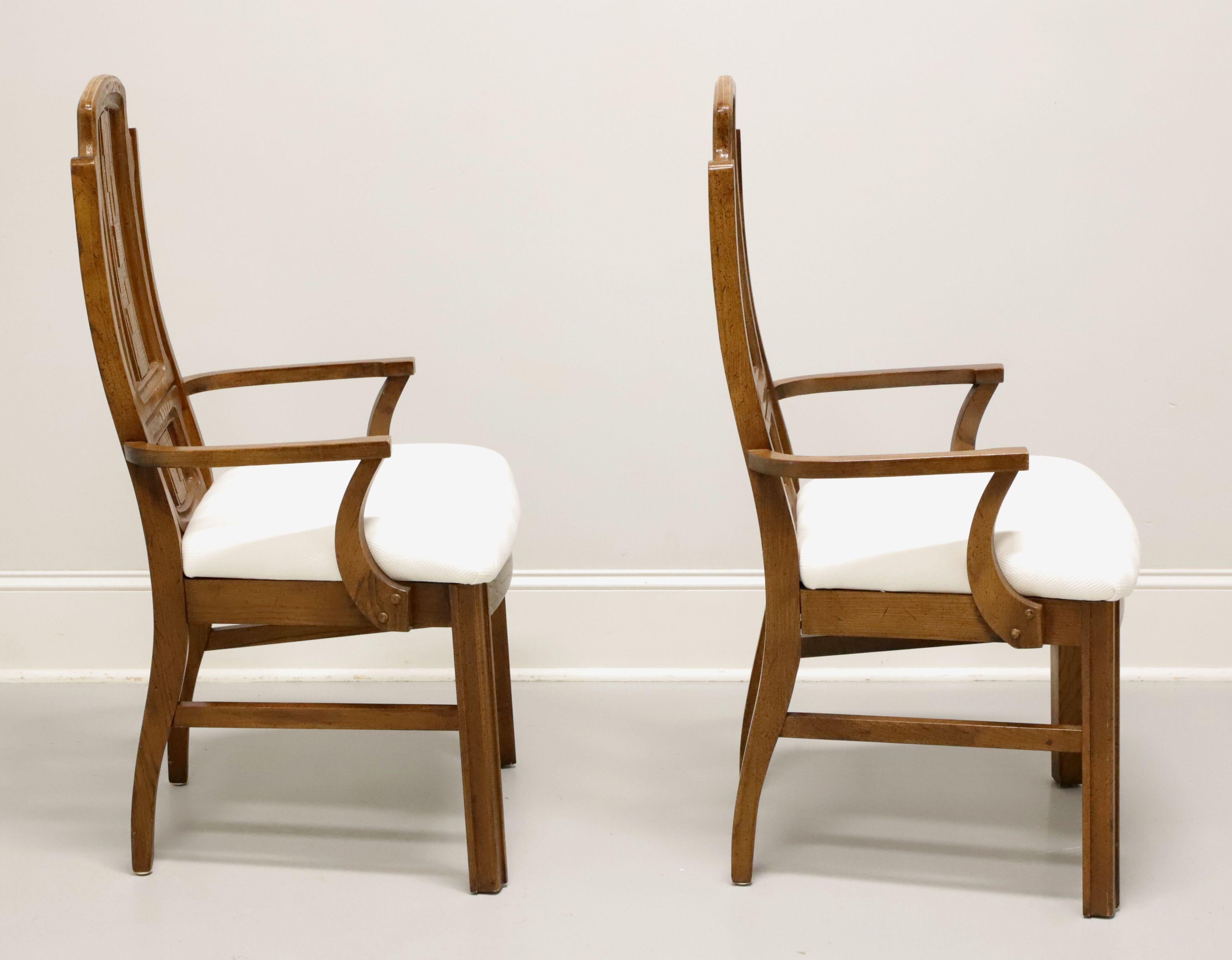 BROYHILL PREMIER Mid 20th Century Oak Brutalist Style Dining Armchairs - Pair In Good Condition For Sale In Charlotte, NC