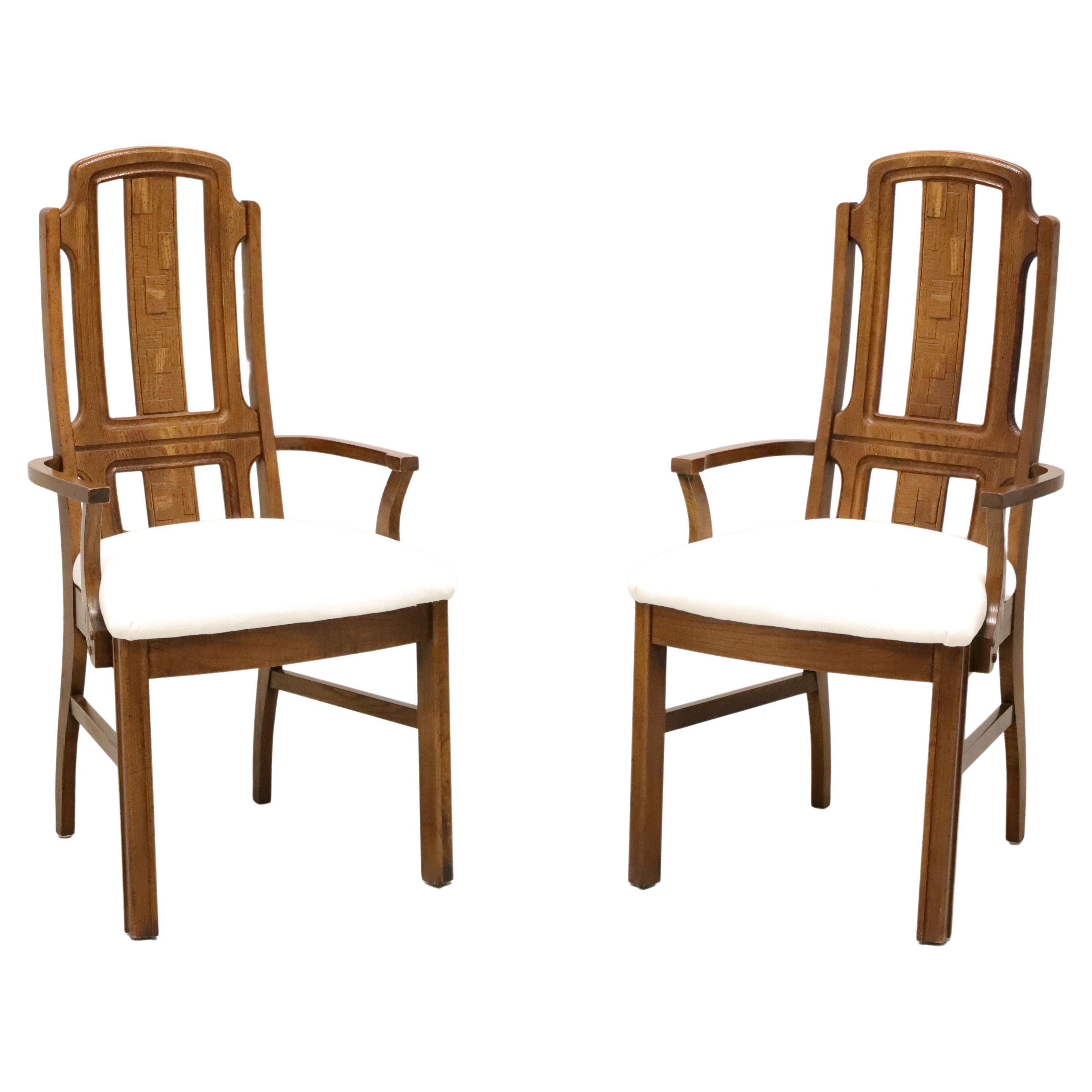 BROYHILL PREMIER Mid 20th Century Oak Brutalist Style Dining Armchairs - Pair For Sale