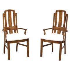 BROYHILL PREMIER Mid 20th Century Oak Brutalist Style Dining Armchairs - Pair