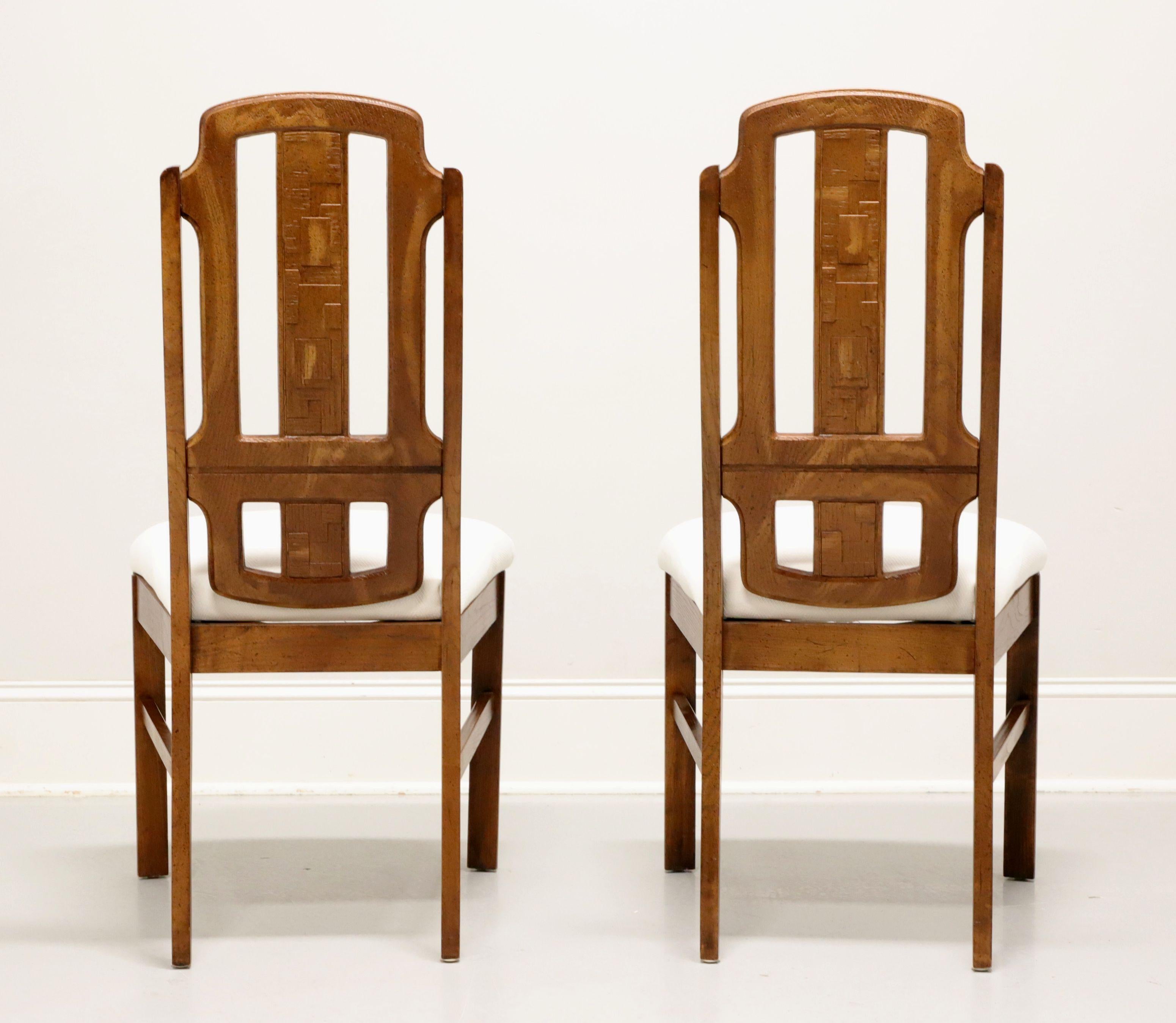 American BROYHILL PREMIER Mid 20th Century Oak Brutalist Style Dining Side Chairs -Pair A For Sale