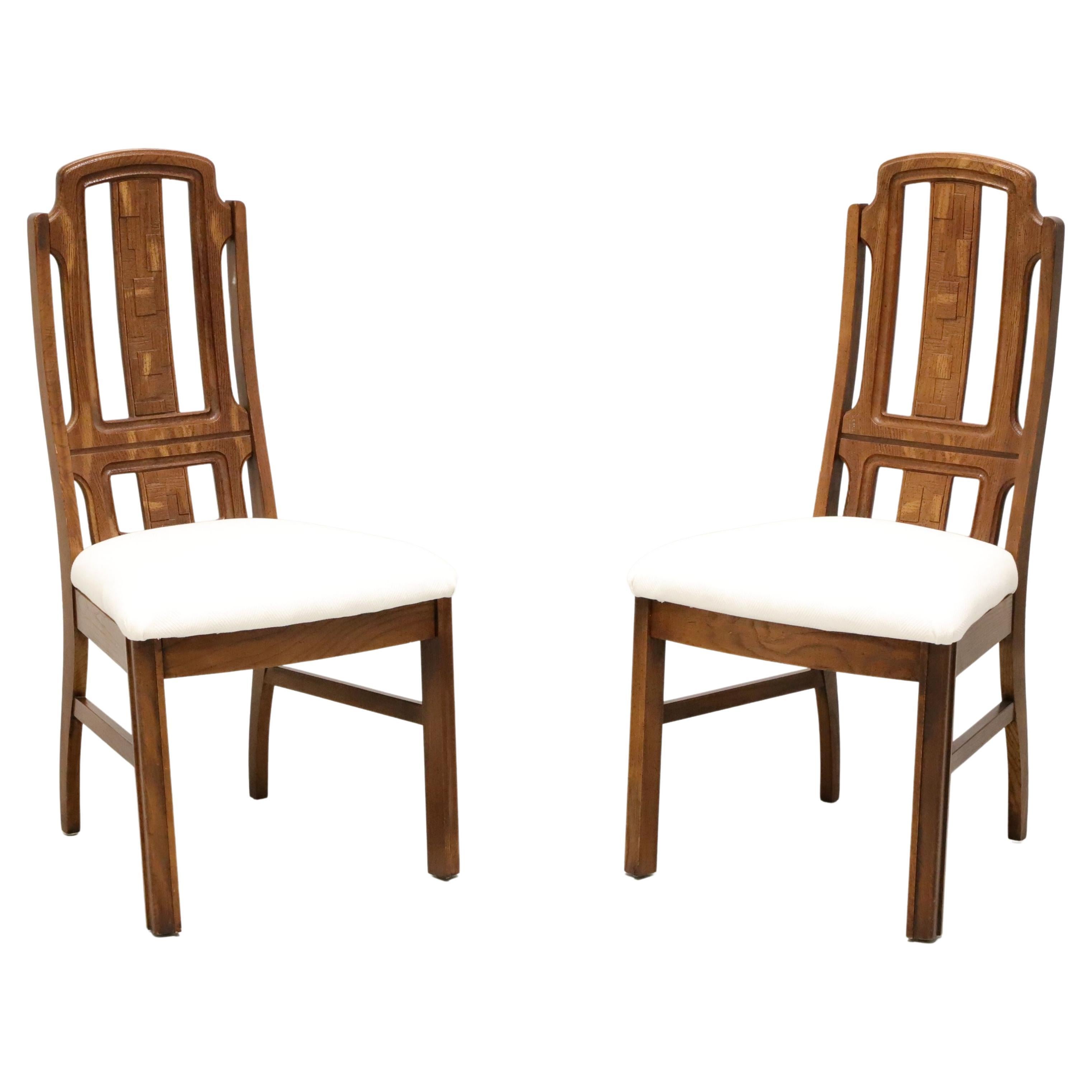 BROYHILL PREMIER Mid 20th Century Oak Brutalist Style Dining Side Chairs -Pair A For Sale