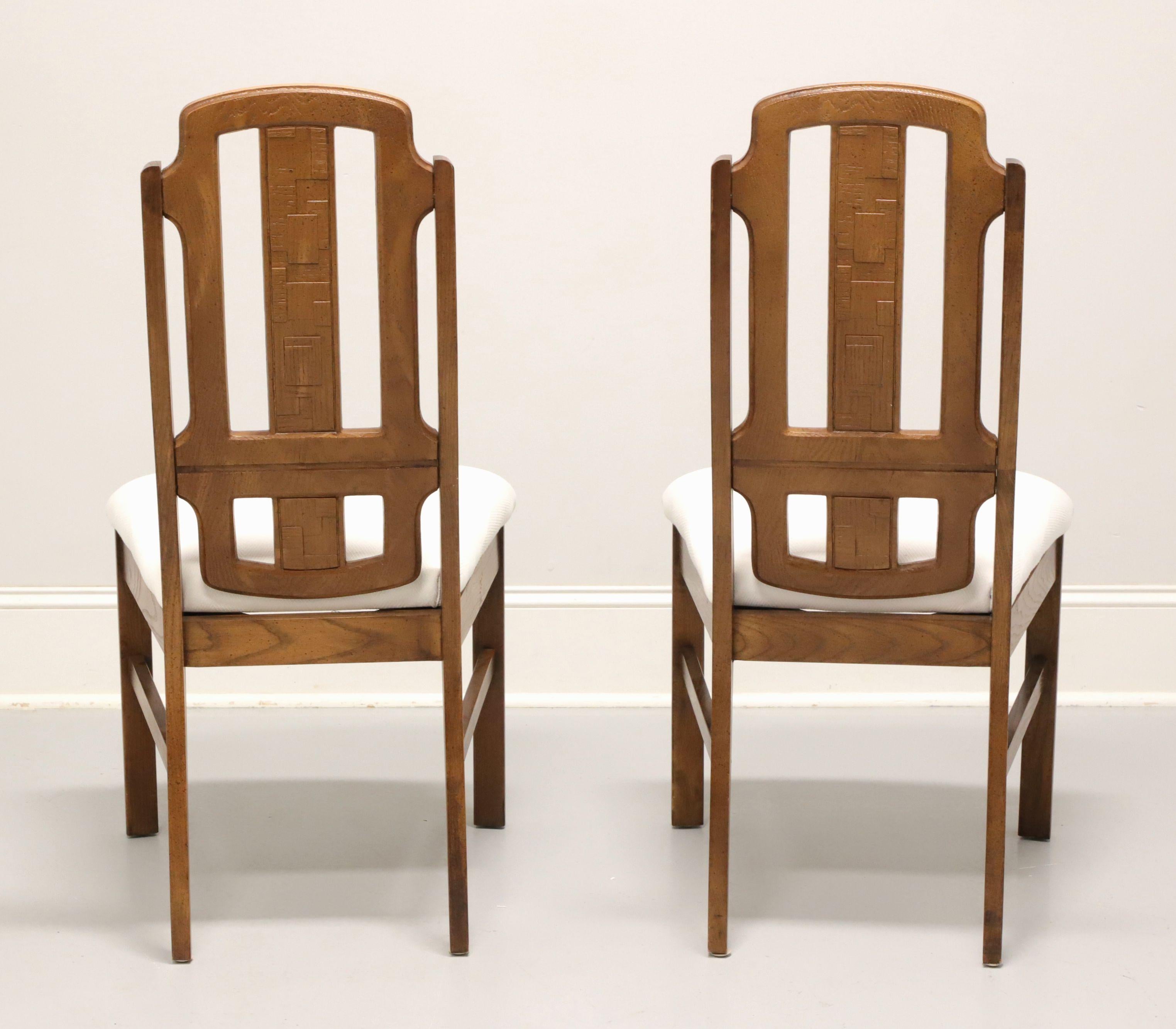 Fabric BROYHILL PREMIER Mid 20th Century Oak Brutalist Style Dining Side Chairs -Pair B For Sale