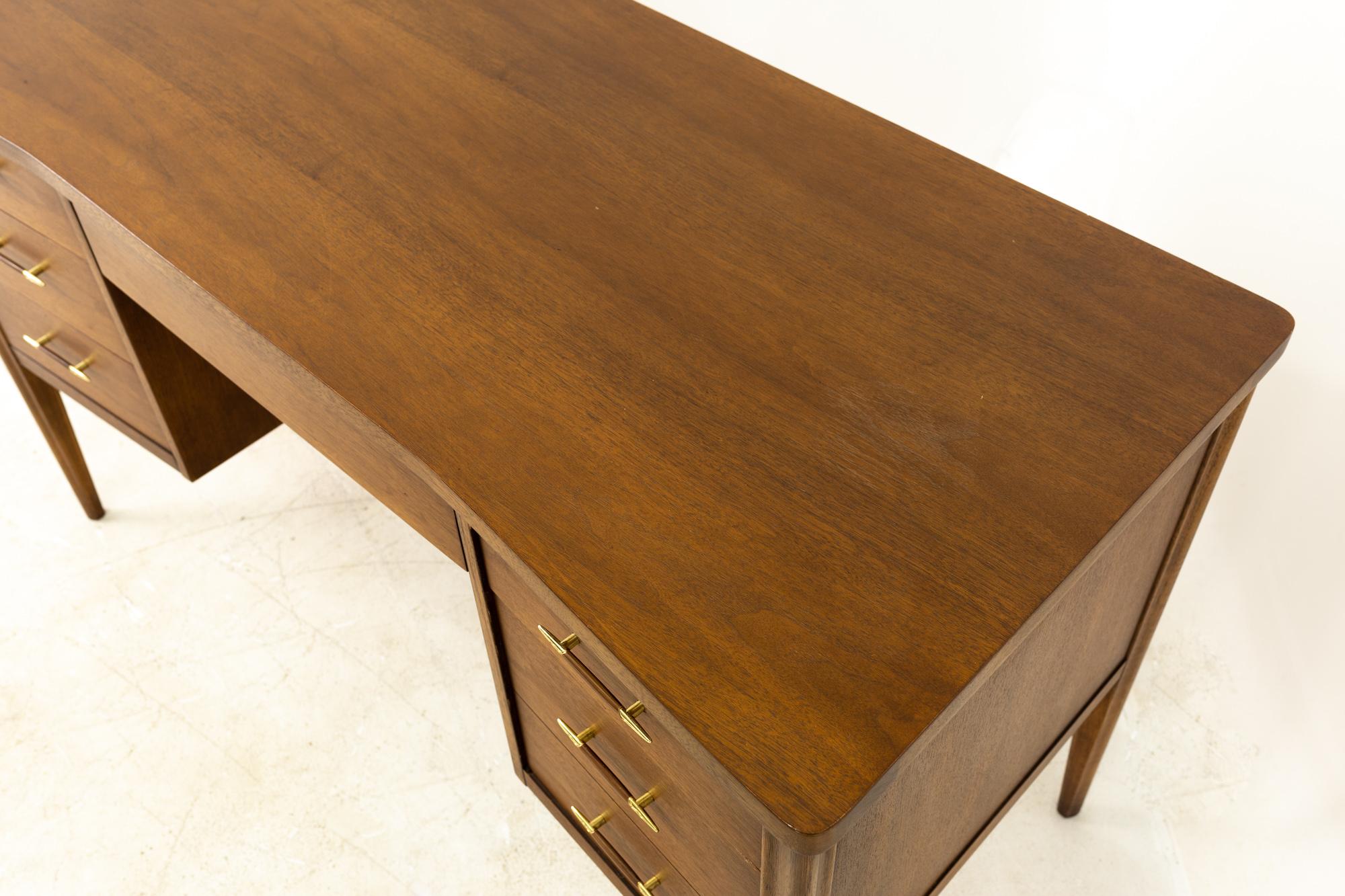 American Broyhill Premier Saga Mid Century Walnut and Brass Desk