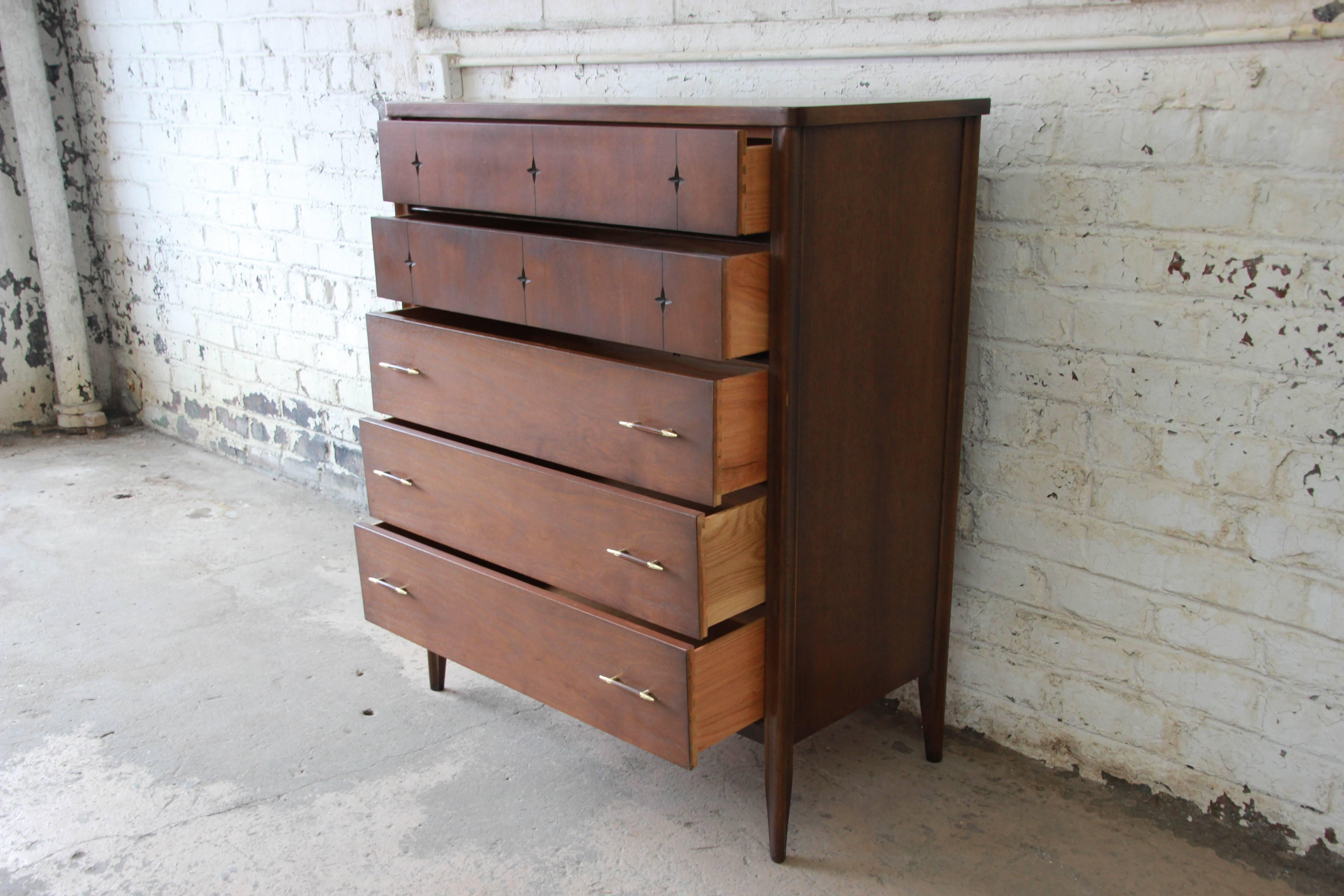 Broyhill Saga Mid-Century Modern Walnut Highboy Dresser 1