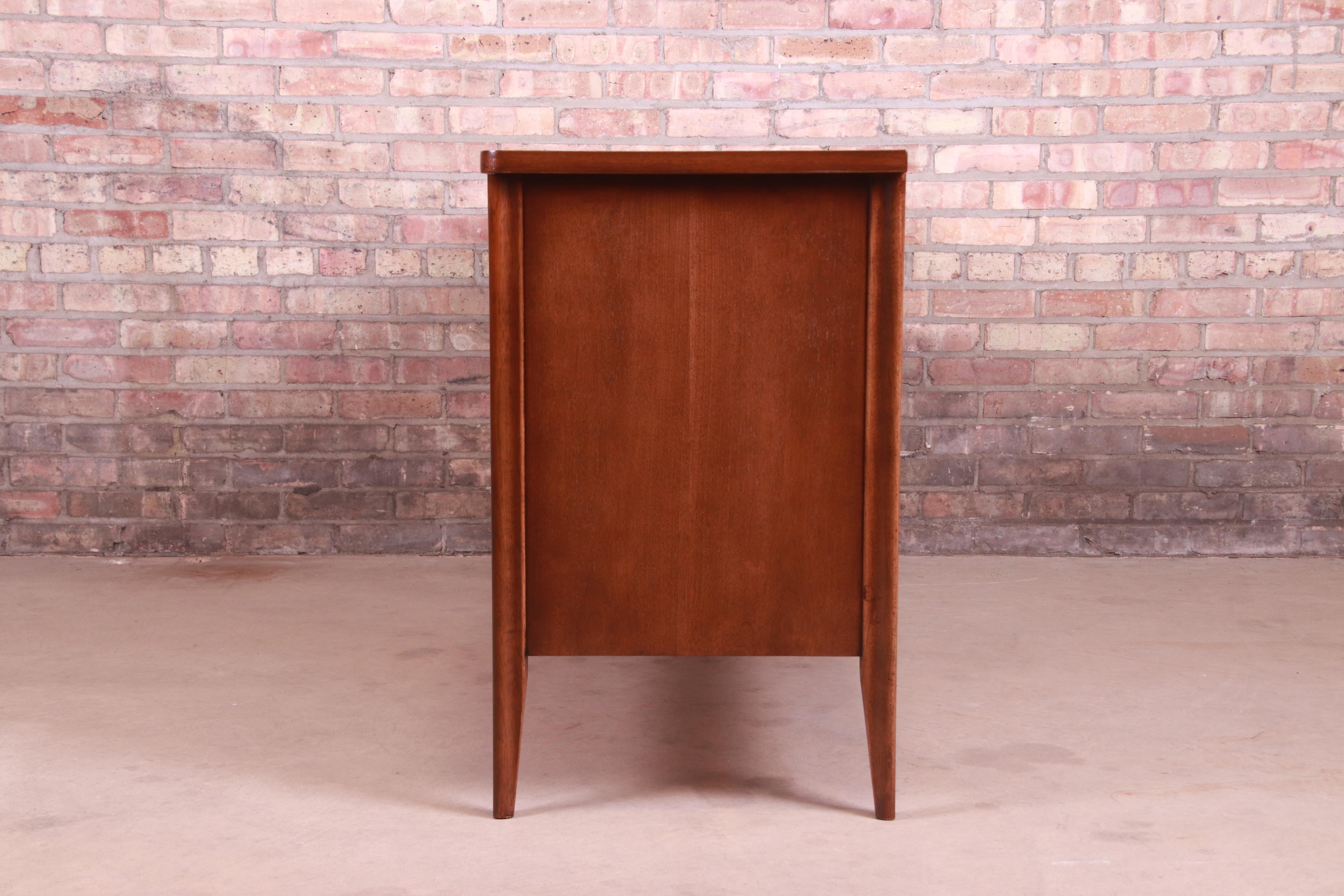 Broyhill Saga Mid-Century Modern Walnut Triple Dresser or Credenza, Refinished 10