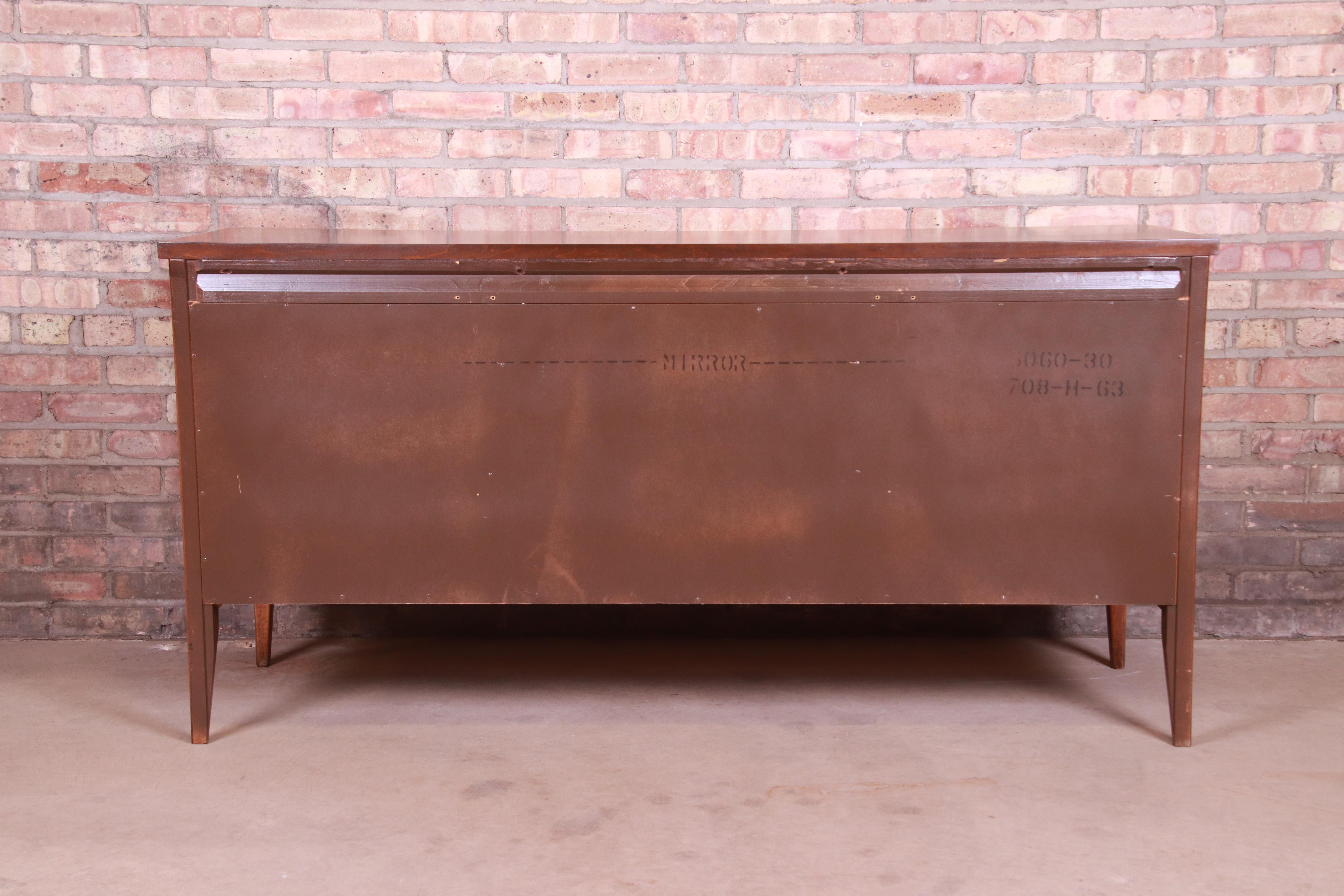 Broyhill Saga Mid-Century Modern Walnut Triple Dresser or Credenza, Refinished 12