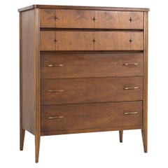 Broyhill Saga Mid Century Walnut 5 Drawer Highboy Dresser