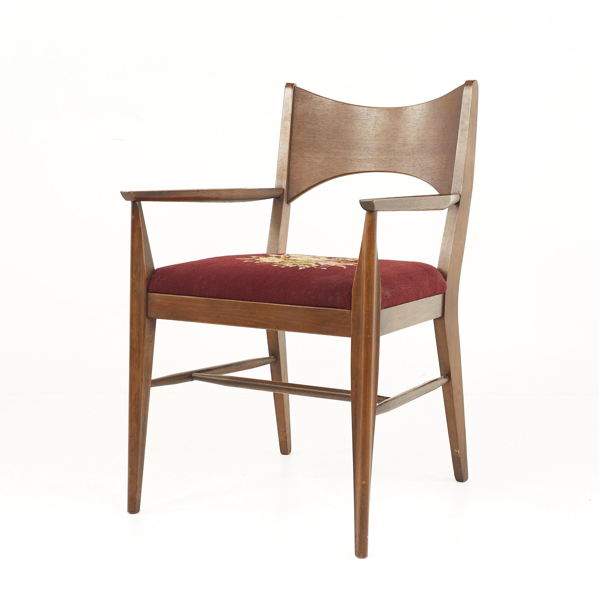 Mid-Century Modern Broyhill Saga Midcentury Walnut Captain Dining Chairs, Pair For Sale