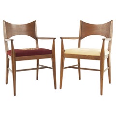 Vintage Broyhill Saga Midcentury Walnut Captain Dining Chairs, Pair