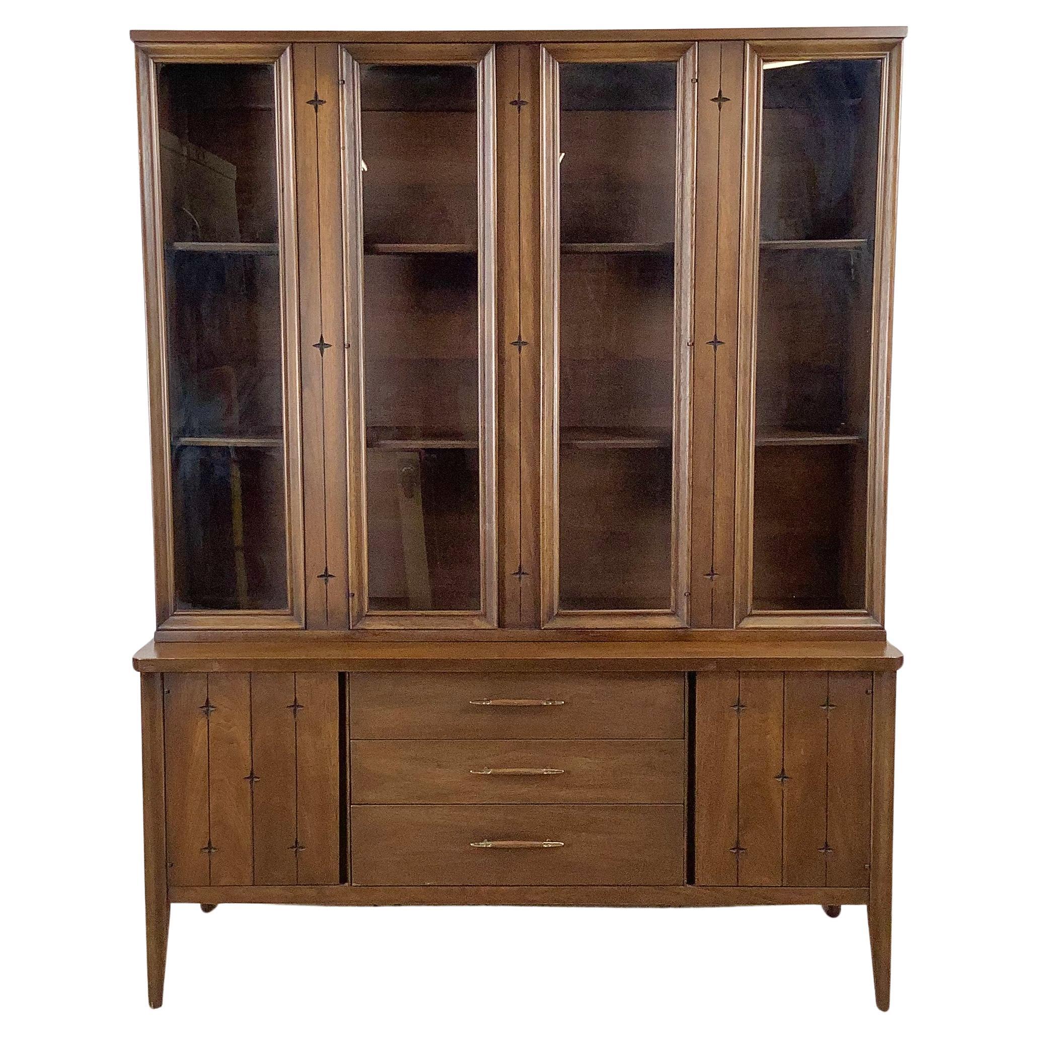 Broyhill "Saga" Walnut Sideboard With Display Topper For Sale