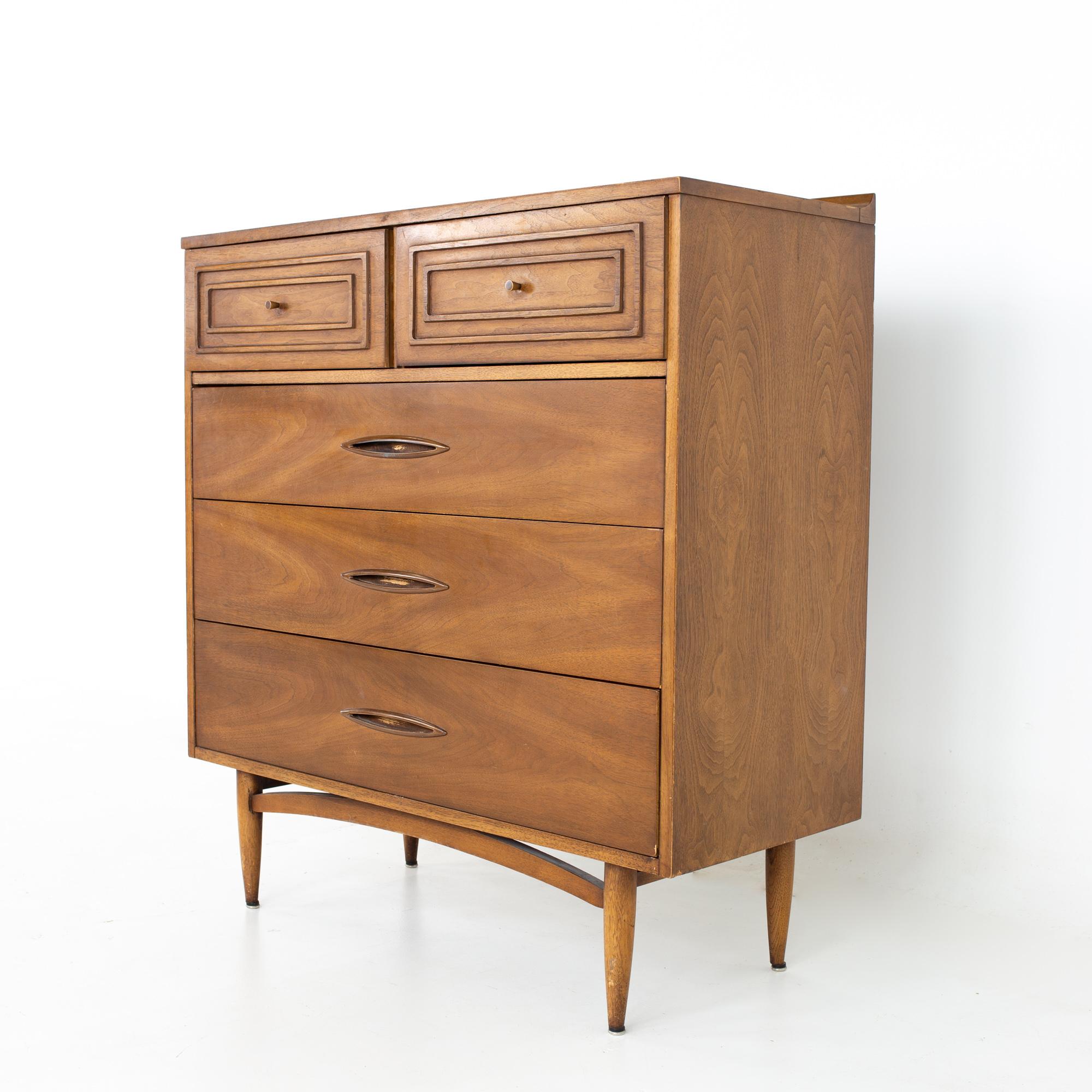 Broyhill Sculptra Brutalist mid century walnut 5 drawer highboy dresser
Dresser measures: 40 wide x 17 deep x 43.75 inches high

All pieces of furniture can be had in what we call restored vintage condition. That means the piece is restored upon
