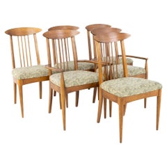 Vintage Broyhill Sculptra Brutalist Mid Century Walnut Cat's Eye Dining Chairs, Set of