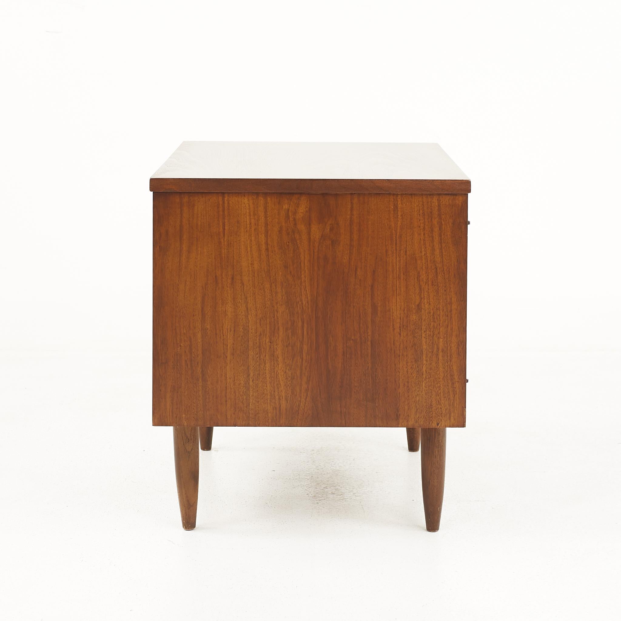 Wood Broyhill Sculptra Brutalist Mid-Century Walnut Commode Nightstands, a Pair For Sale