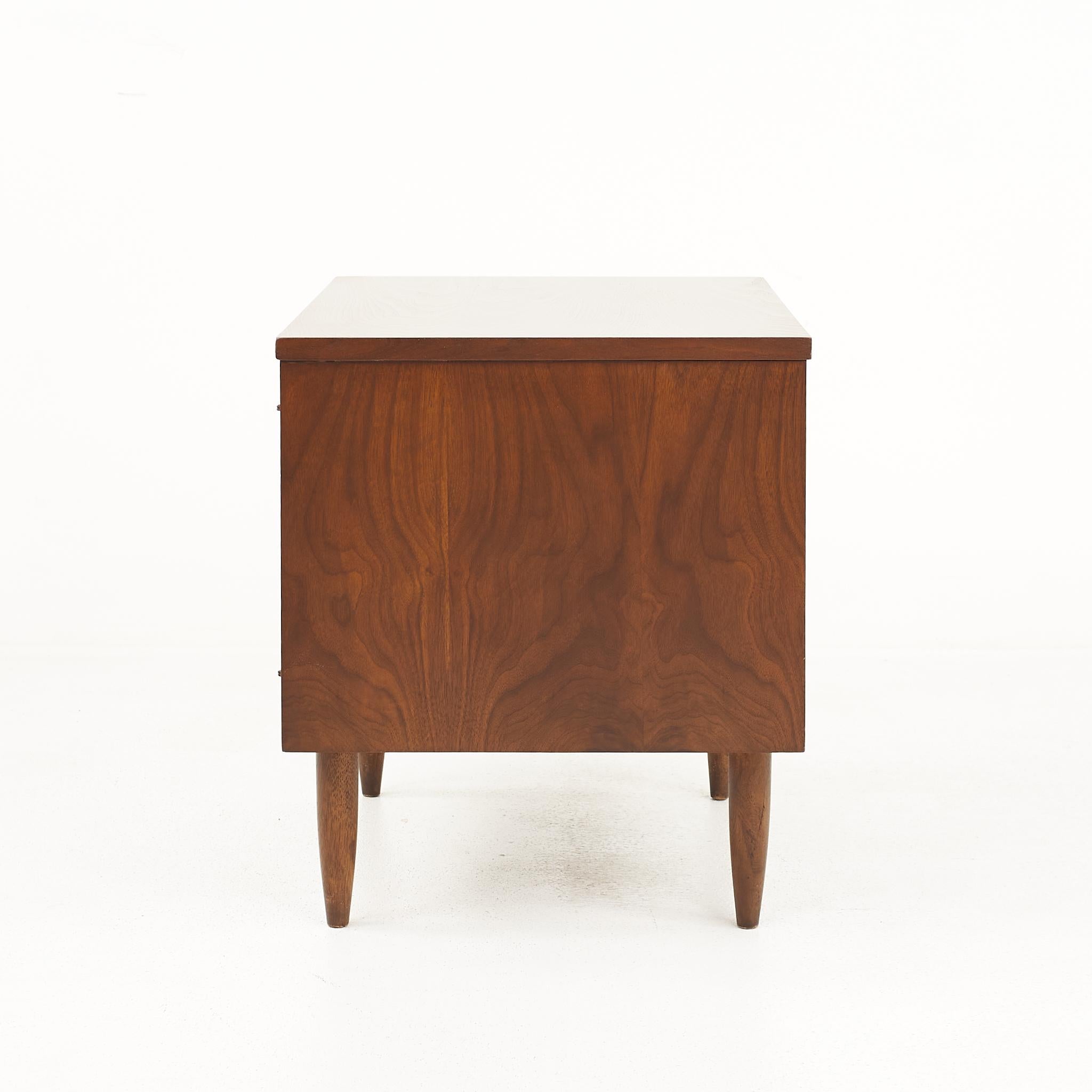 Late 20th Century Broyhill Sculptra Brutalist Mid-Century Walnut Commode Nightstands, a Pair For Sale