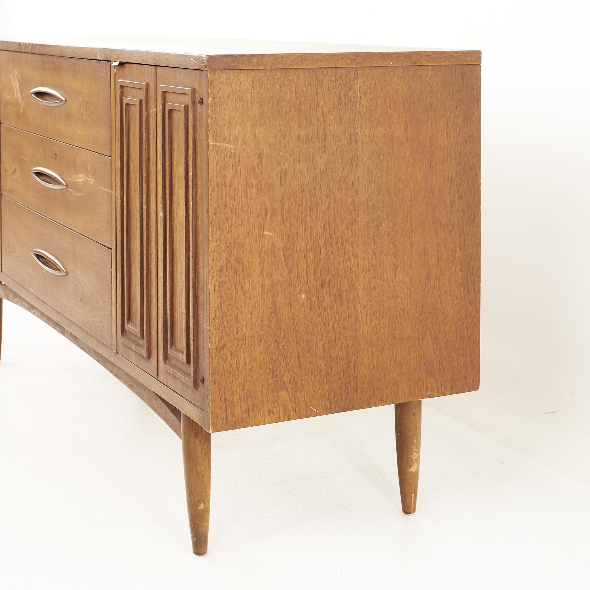 American Broyhill Sculptra Brutalist Mid Century Walnut Credenza