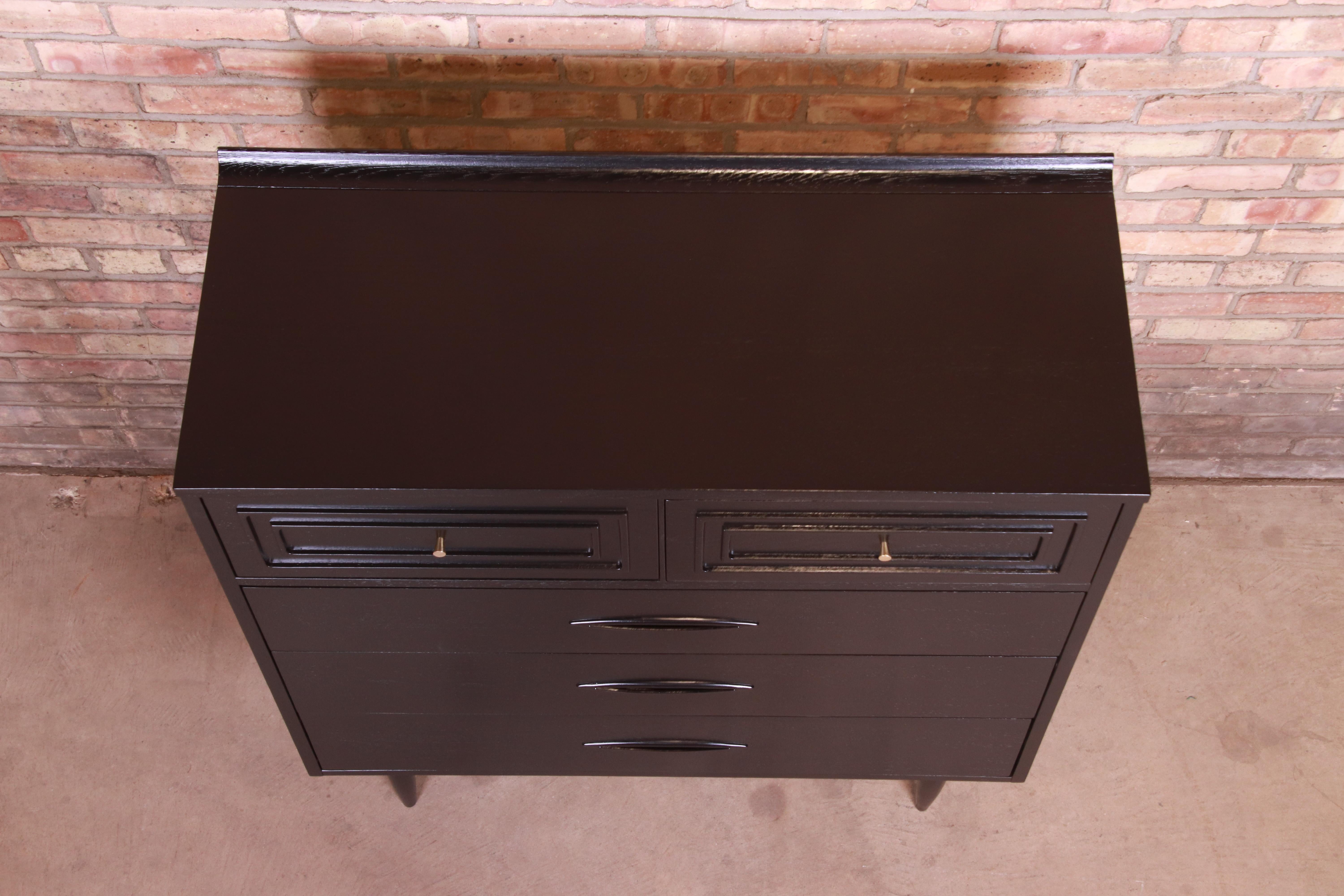 Broyhill Sculptra Mid-Century Modern Black Lacquered Highboy, Newly Refinished 5