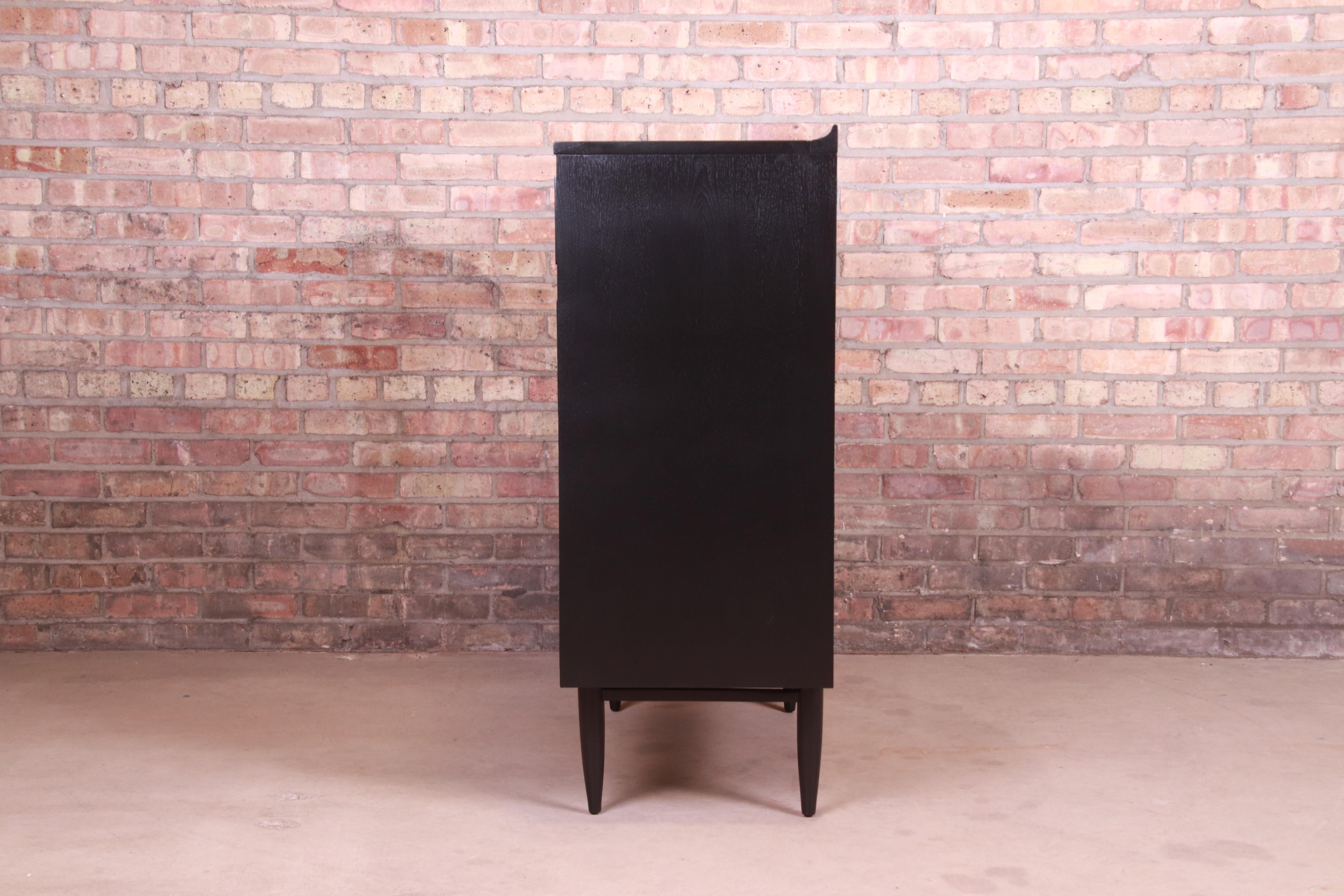 Broyhill Sculptra Mid-Century Modern Black Lacquered Highboy, Newly Refinished 6