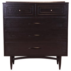 Broyhill Sculptra Mid-Century Modern Black Lacquered Highboy, Newly Refinished