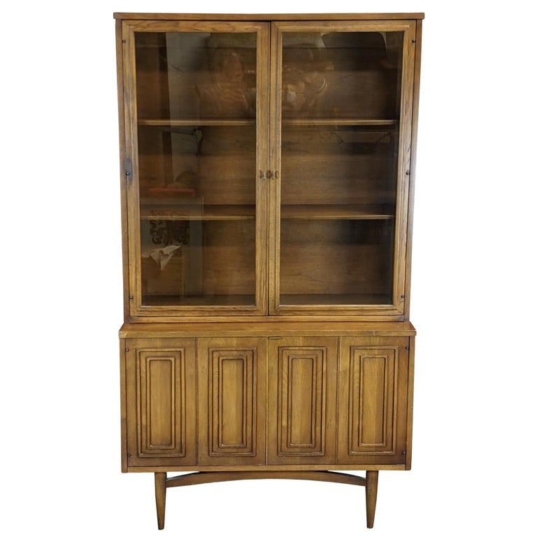 Broyhill Sculptra Mid Century Modern Walnut Bookcase Cupboard China Cabinet Mcm For Sale At 1stdibs
