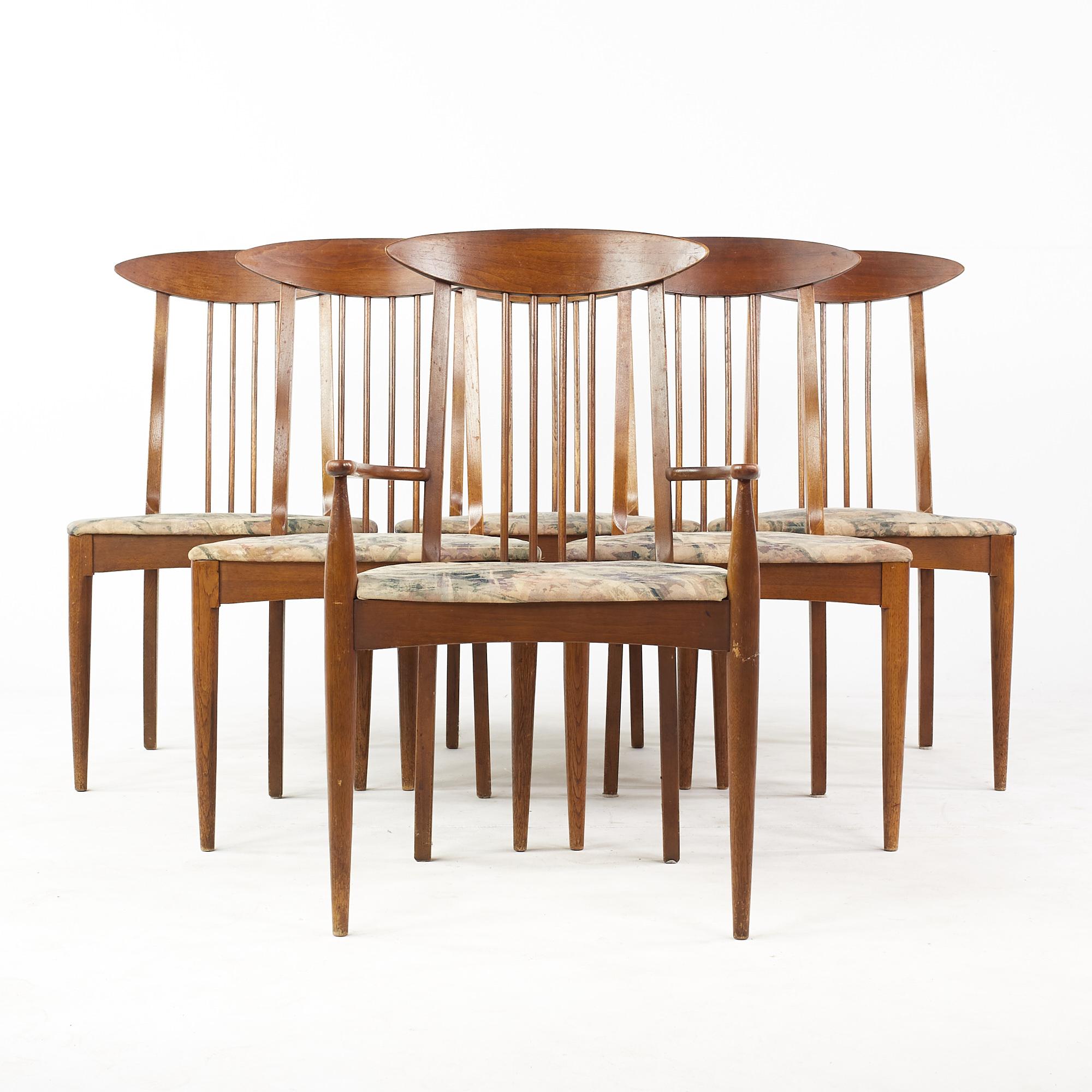 Broyhill Sculptra Mid Century Walnut Dining Chairs Set of 6 For Sale