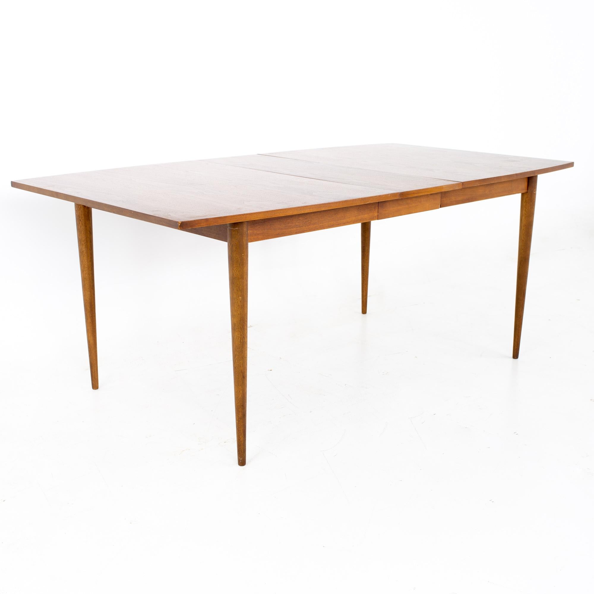 Mid-Century Modern Broyhill Sculptra Mid Century Walnut Surfboard Expanding Dining Table 2 Leaves
