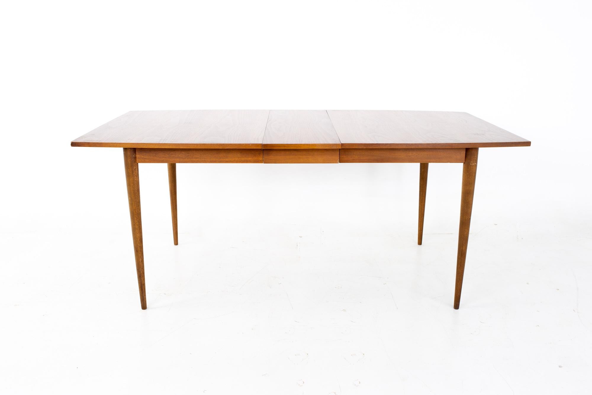 American Broyhill Sculptra Mid Century Walnut Surfboard Expanding Dining Table 2 Leaves