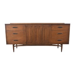 Broyhill Sculptra Nine Drawer Low Dresser in Walnut  Mid Century Modern 1960s