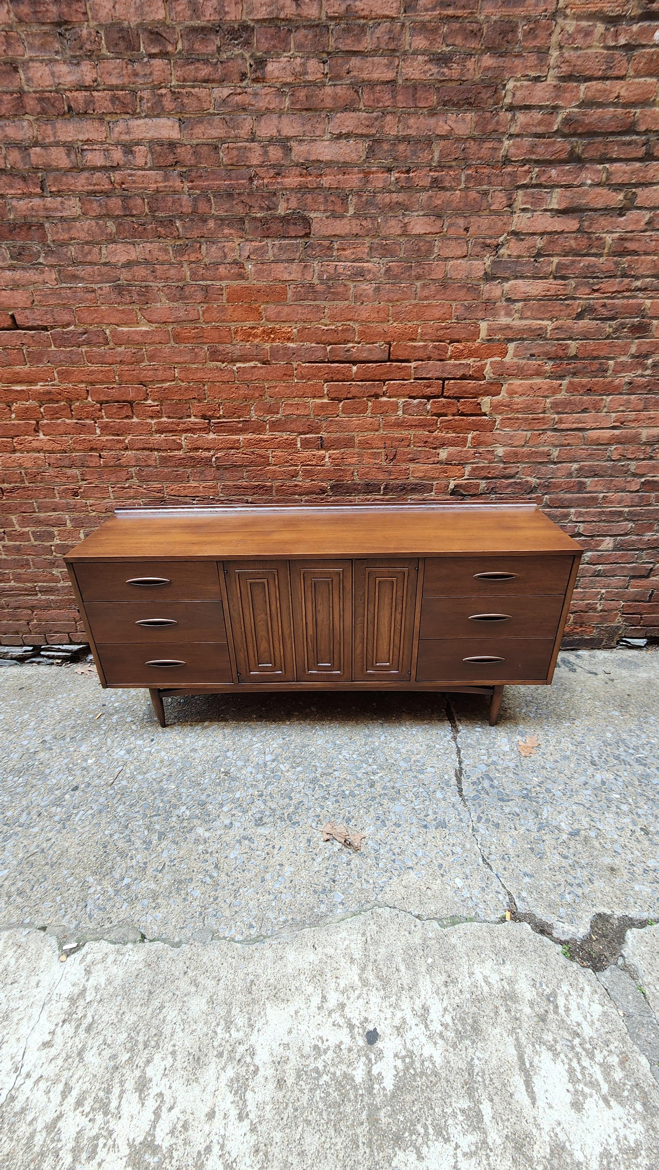 American Broyhill Sculptra Walnut Low Dresser Mid-Century Modern For Sale