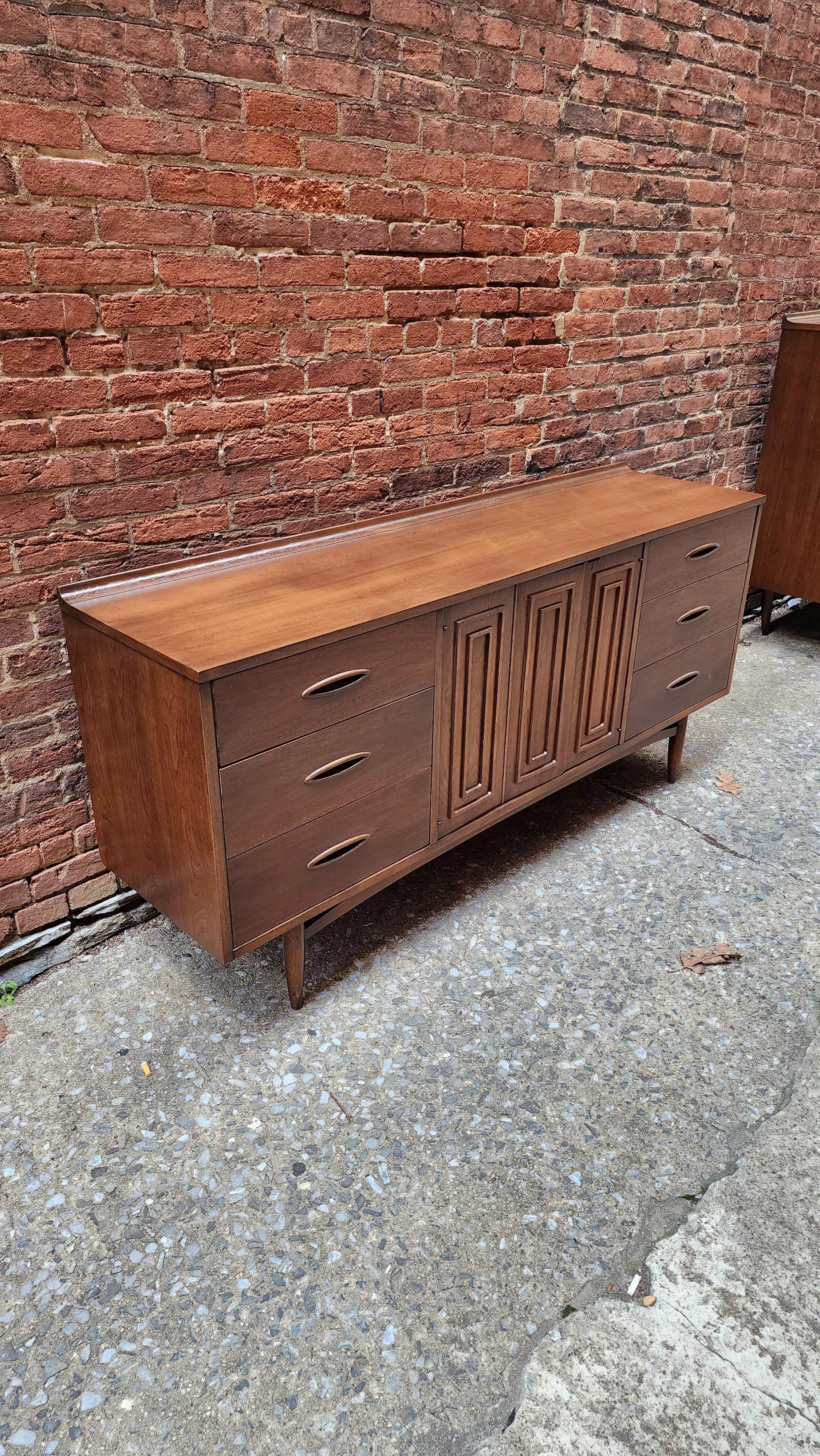 20th Century Broyhill Sculptra Walnut Low Dresser Mid-Century Modern For Sale