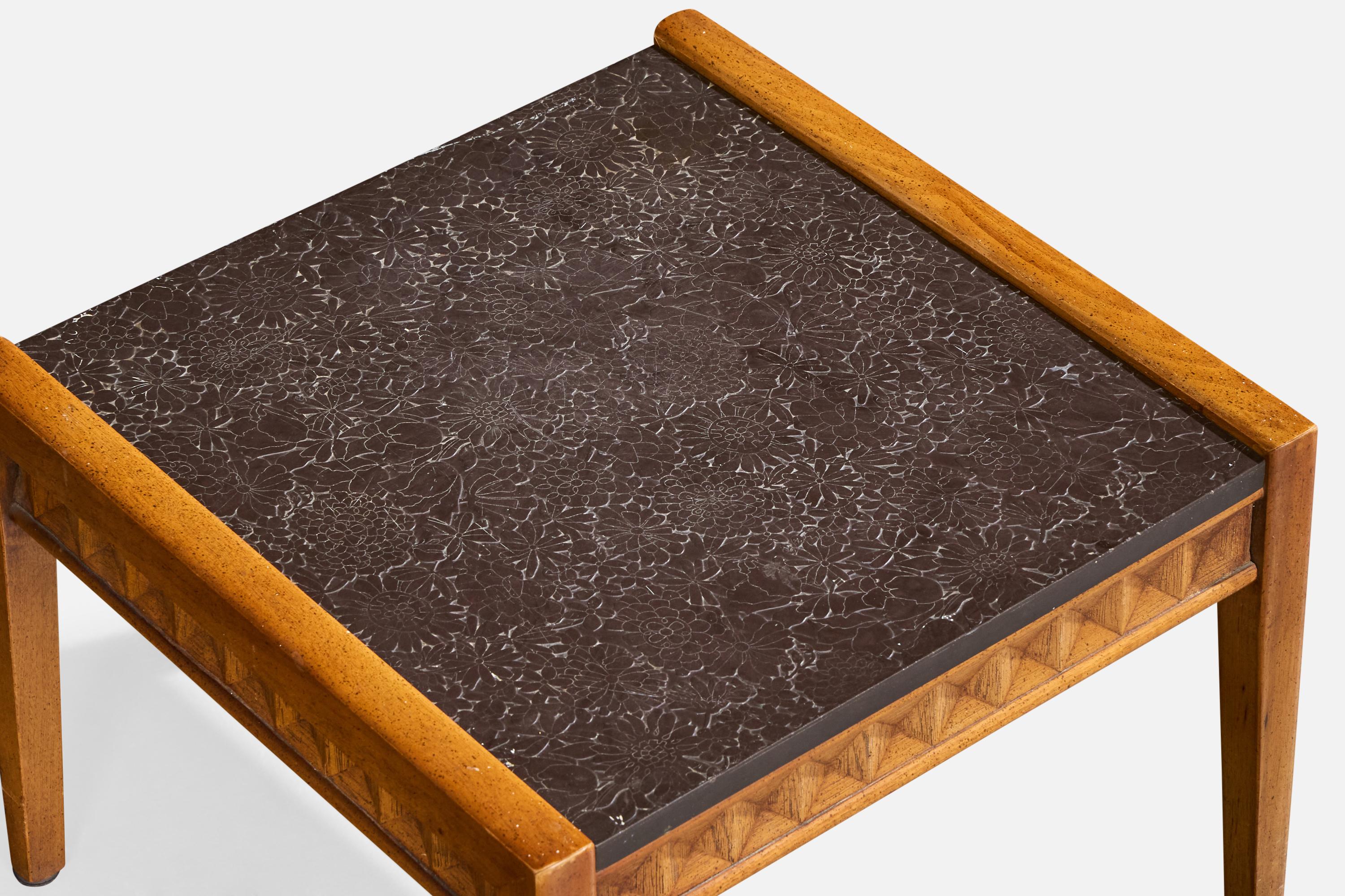 Broyhill, Side Tables, Wood, Slate, USA, 1950s For Sale 1