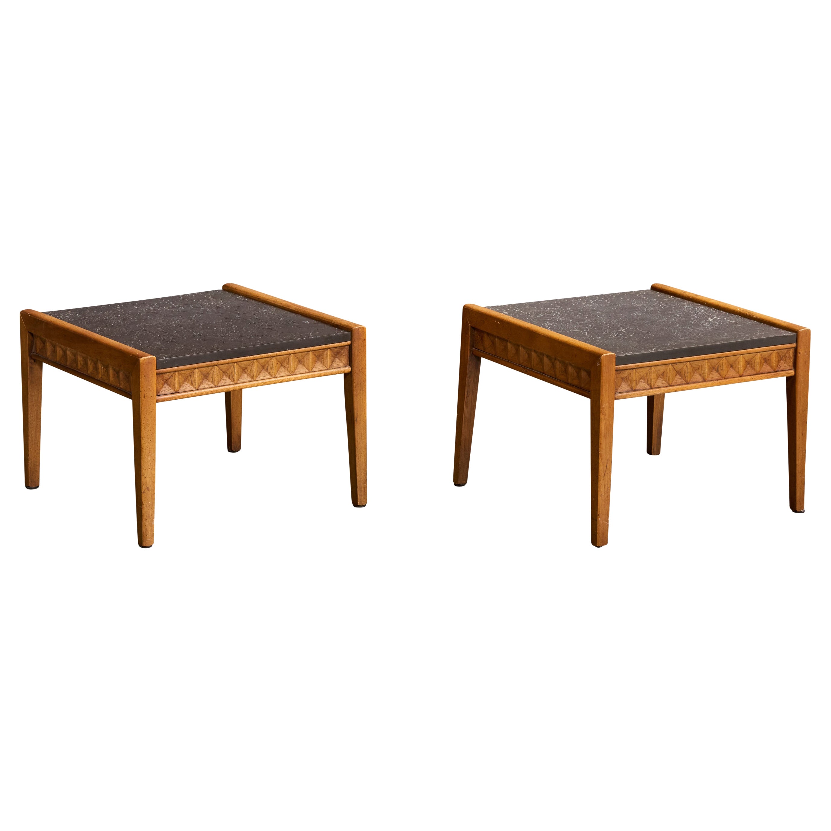 Broyhill, Side Tables, Wood, Slate, USA, 1950s For Sale
