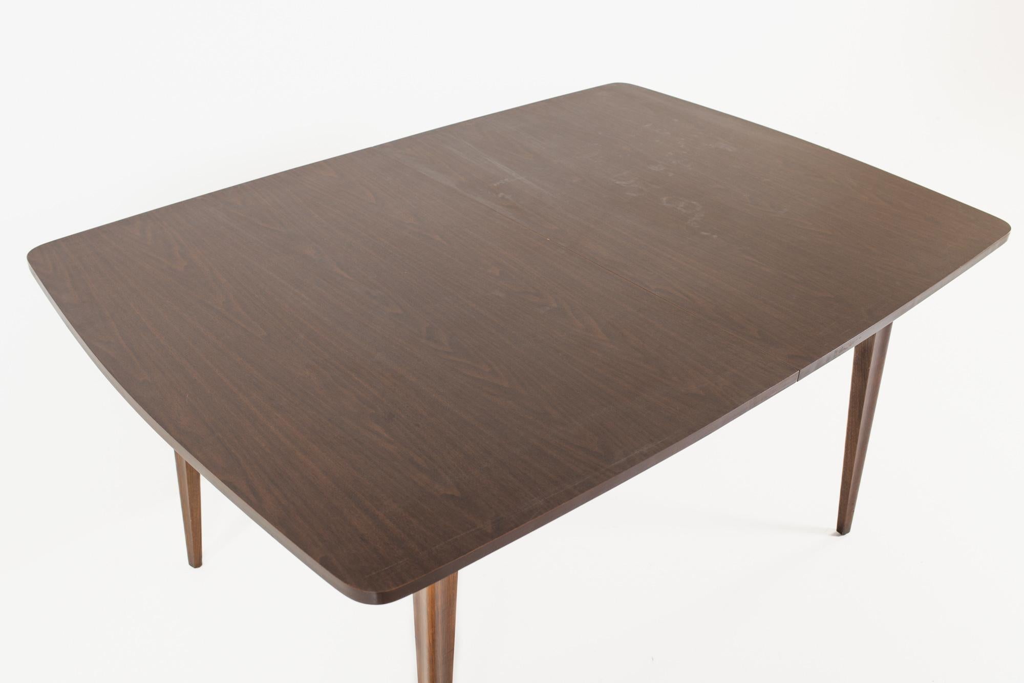 American Broyhill Style Mid Century Walnut Laminate Dining Table For Sale