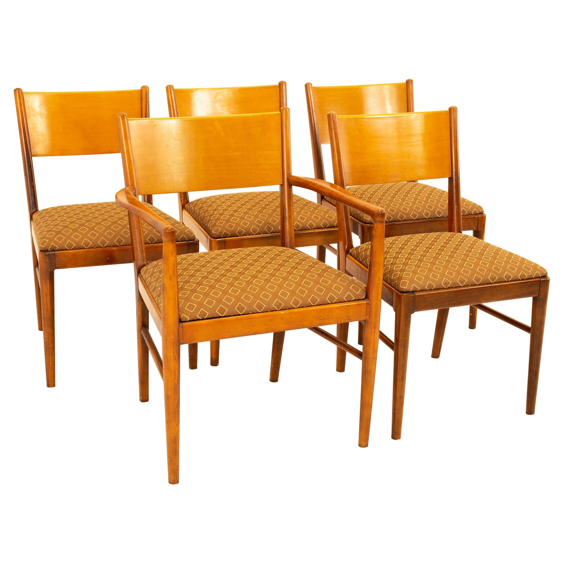 Broyhill Style Mid Century Walnut Dining Chairs, Set of 5 For Sale