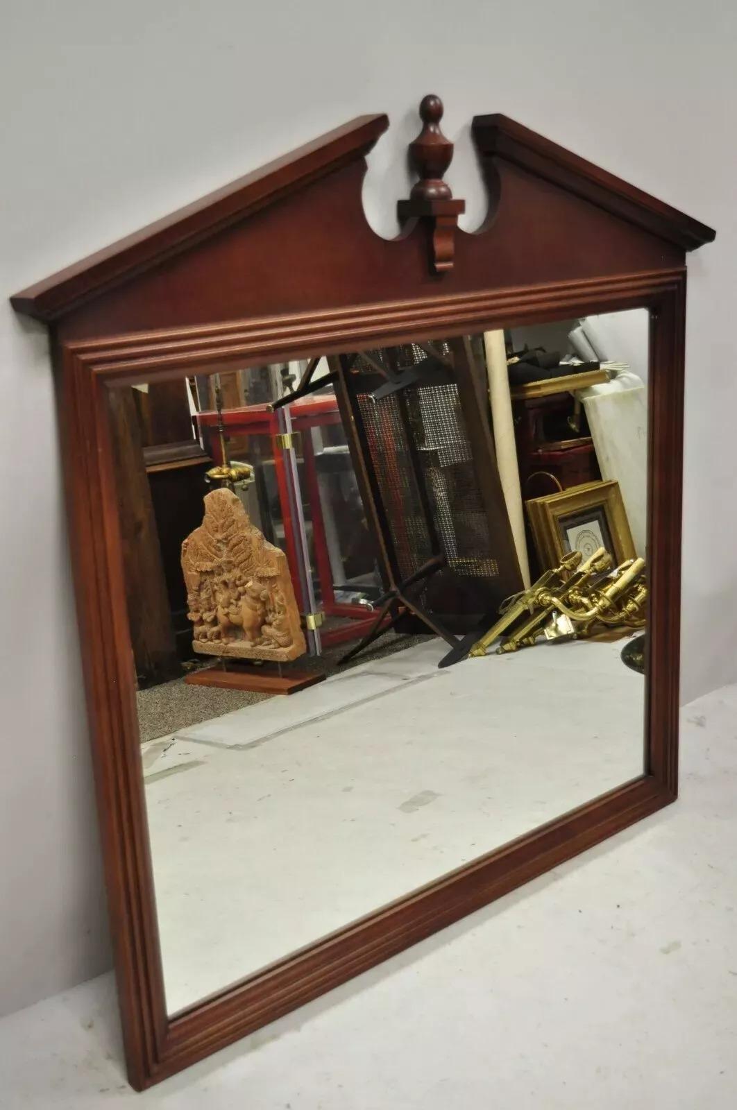 Broyhill USA Federal Style Broken Arch & Finial Cherry Wood Wall Dresser Mirror For Sale 5