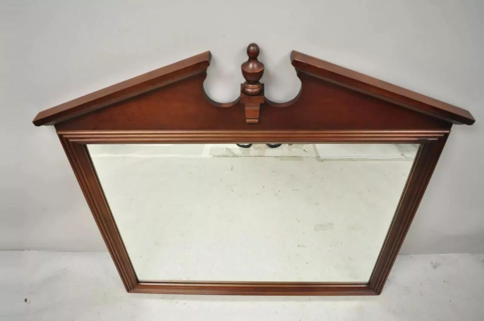 Unknown Broyhill USA Federal Style Broken Arch & Finial Cherry Wood Wall Dresser Mirror For Sale