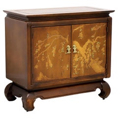 BROYHILL Walnut Parquetry Asian Console Cabinet