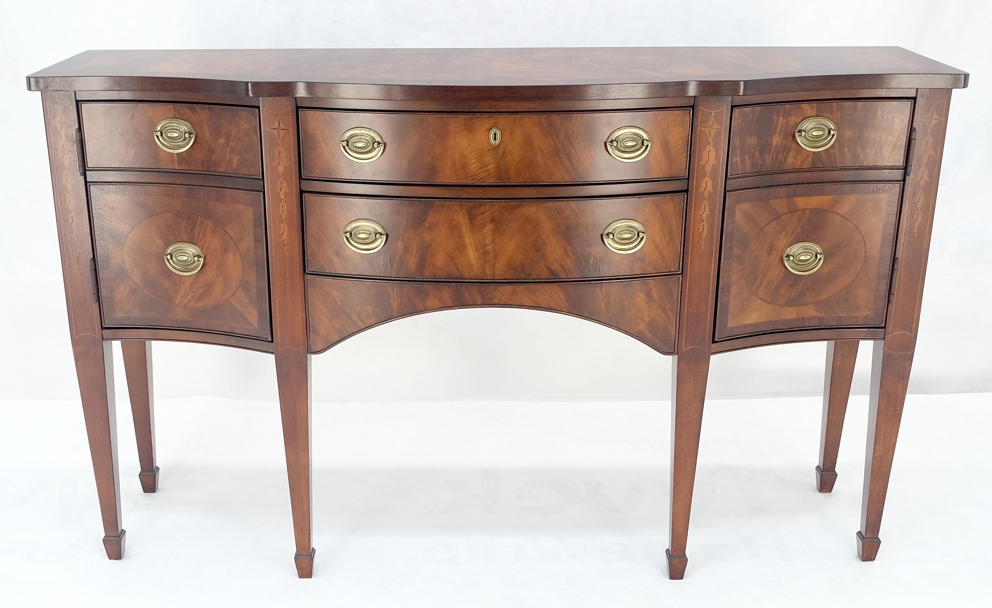 Lacquered Broyhyll Bow Front Crotch Mahogany Banded Top Sideboard Buffet Console MINT! For Sale