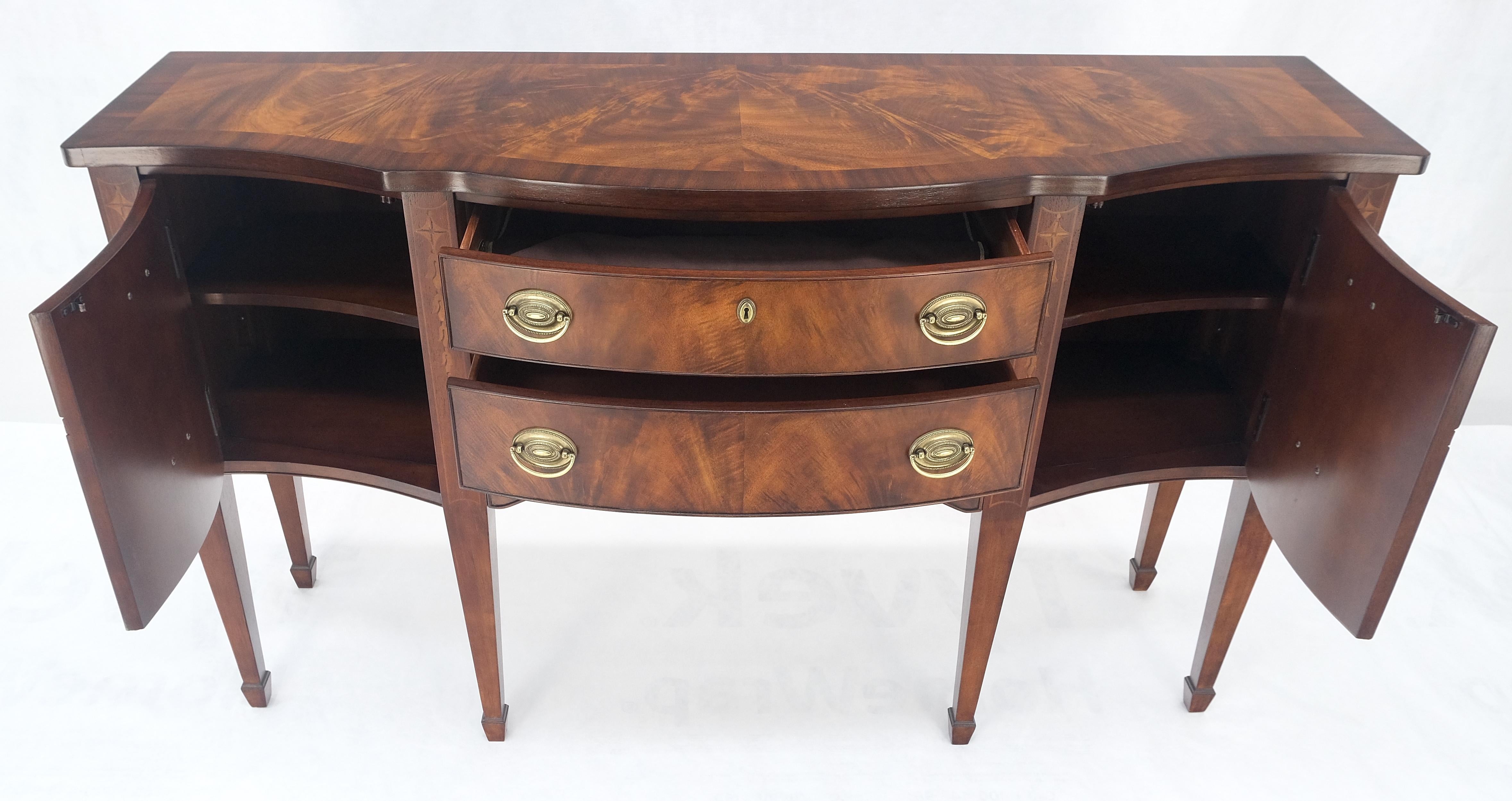 20th Century Broyhyll Bow Front Crotch Mahogany Banded Top Sideboard Buffet Console MINT! For Sale