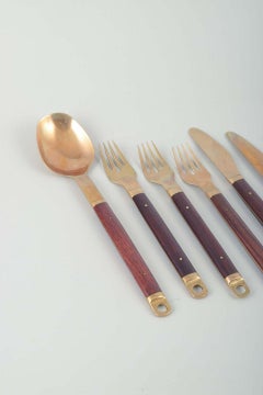 Brøste. 3-person dinner cutlery set in bronze and exotic wood, model 222.
