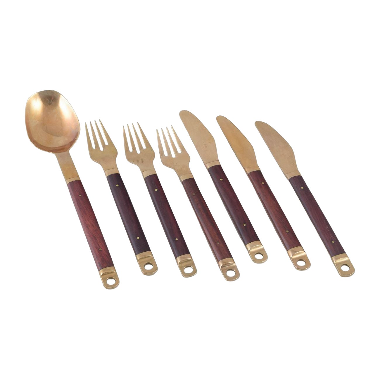 Brøste. 3-person dinner cutlery set in bronze and exotic wood, model 222. For Sale