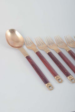 Brøste. 6-person dinner cutlery set in bronze and exotic wood. 1960s/70s