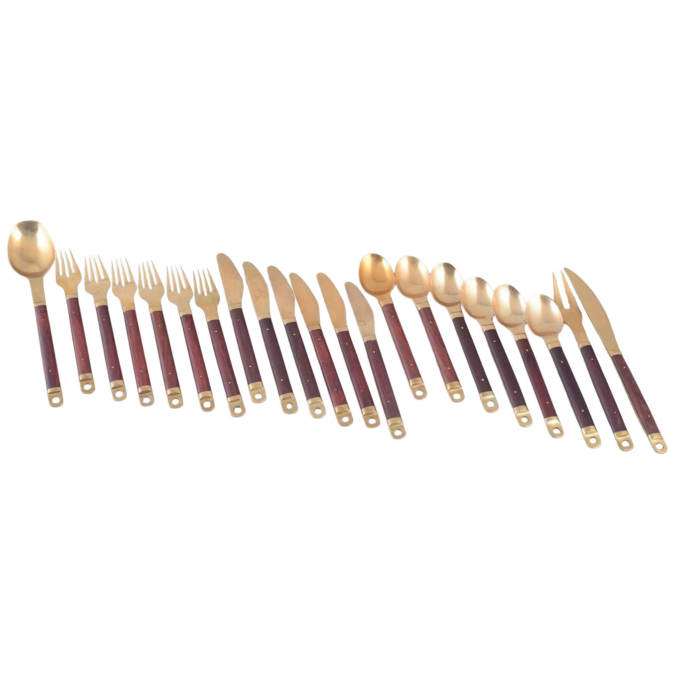 Brøste. 6-person dinner cutlery set in bronze and exotic wood. 1960s/70s