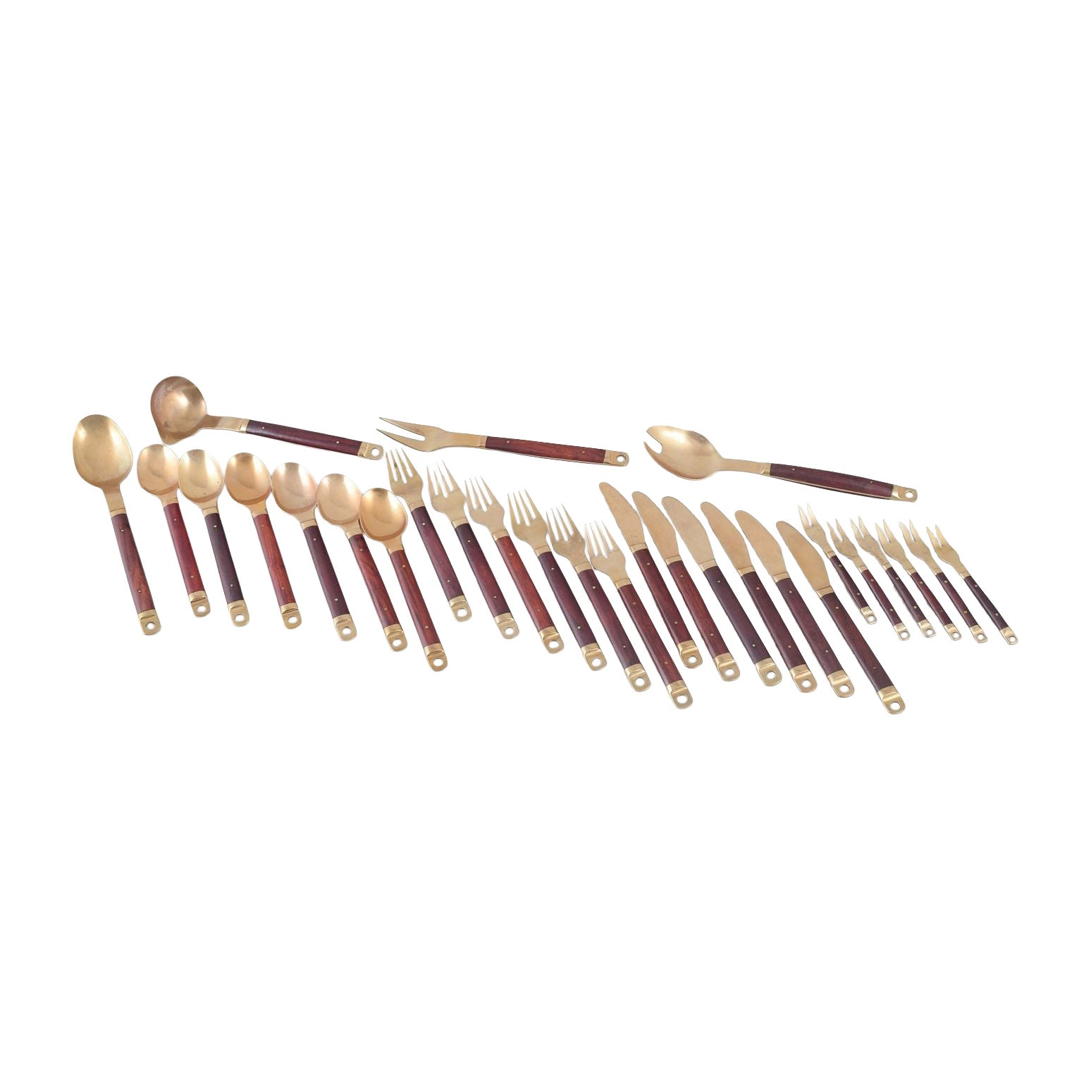 Brøste. Complete 6-person dinner cutlery set in bronze and exotic wood. For Sale