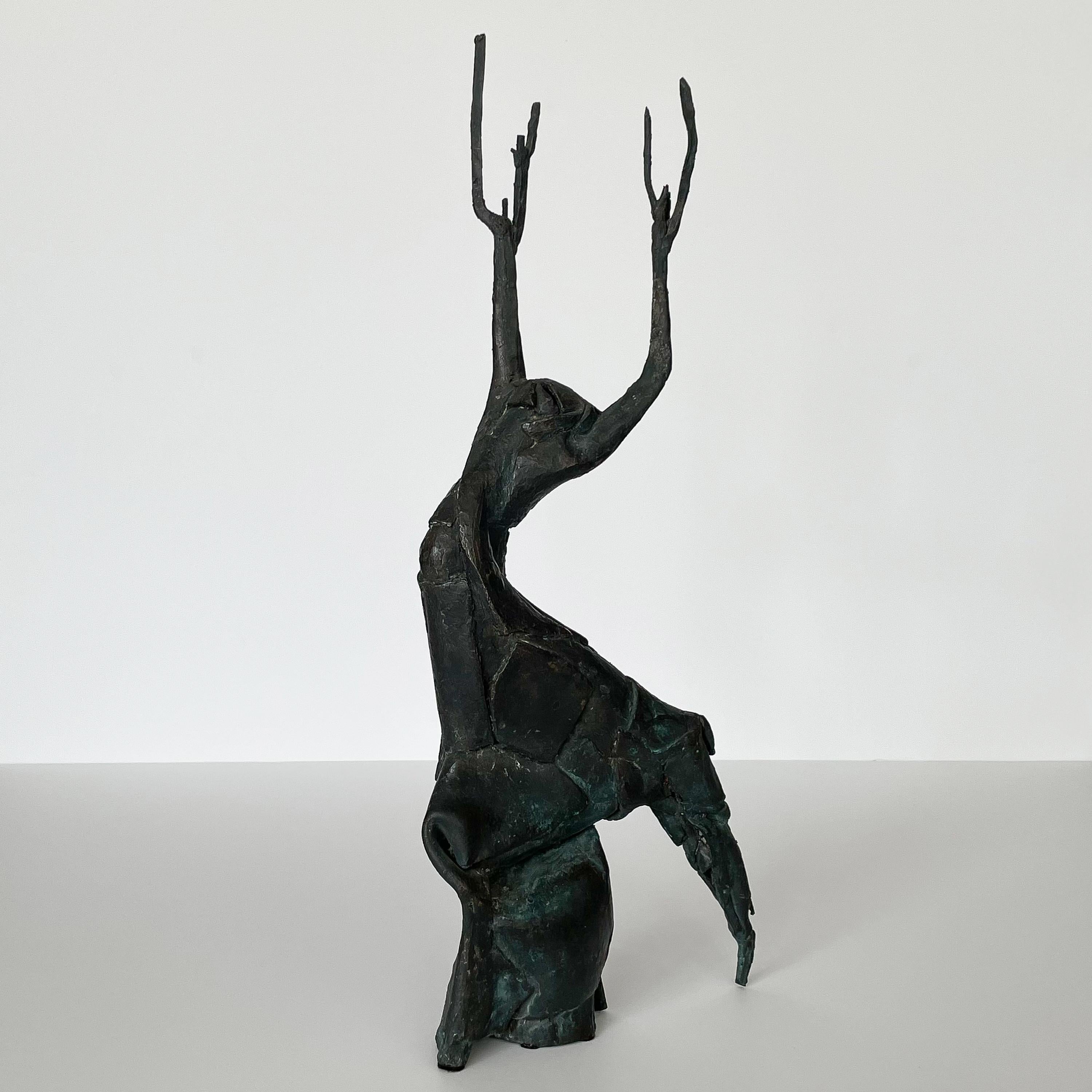 Mid-Century Modern Bruatlist Solid Bronze Figurative Sculpture, Signed
